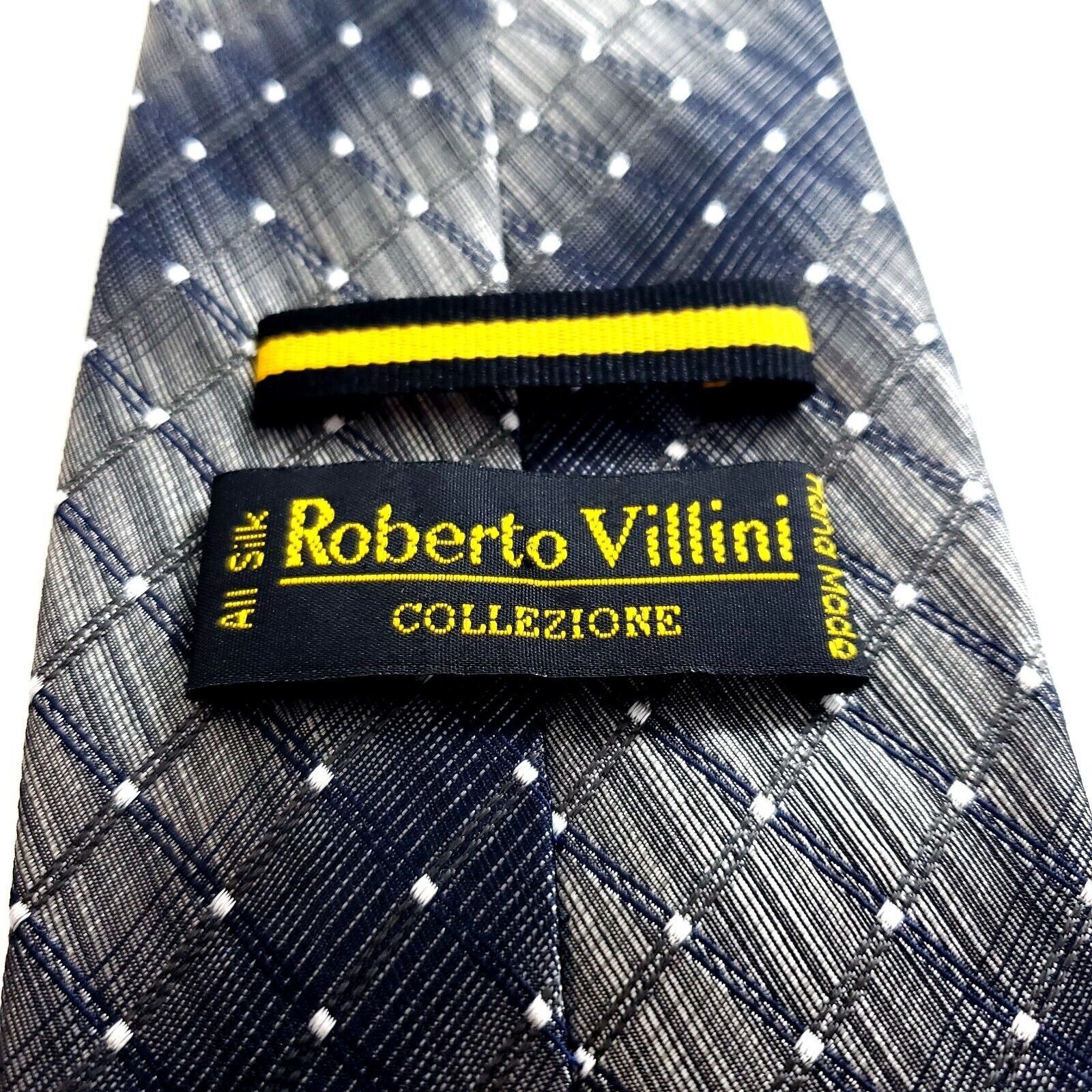 Robert Villini Roberto Villini Collezione Gray Blue Woven Geometric Silk Ti Size ONE SIZE - 3 Thumbnail