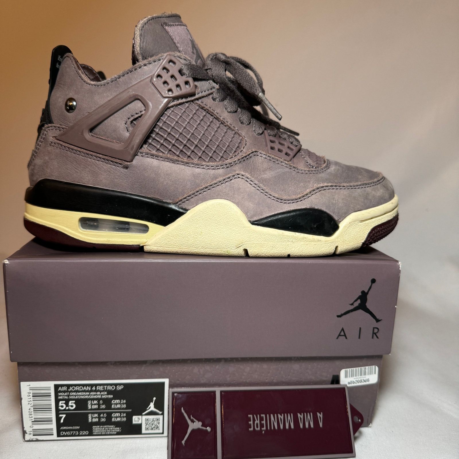Jordan Brand × Nike Size 5.5 - A Ma Maniére x Nike Air Jordan 4 Retro Violet Ore Size US 5.5 / EU 38 - 1 Thumbnail