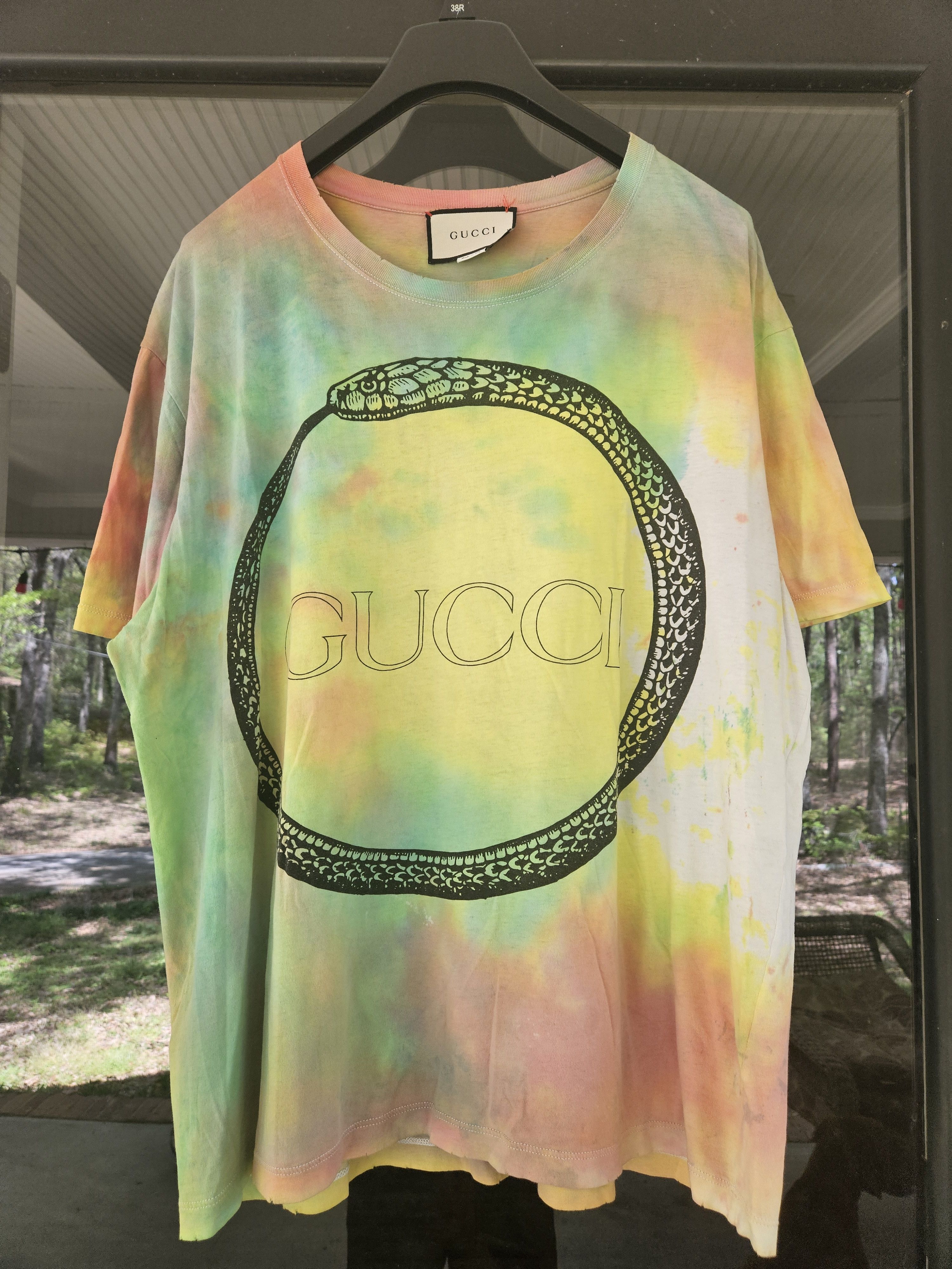 Gucci Gucci Ouroboros Tie Dye Distressed Snake Tee Shirt Size US XXL / EU 58 / 5 - 1 Thumbnail