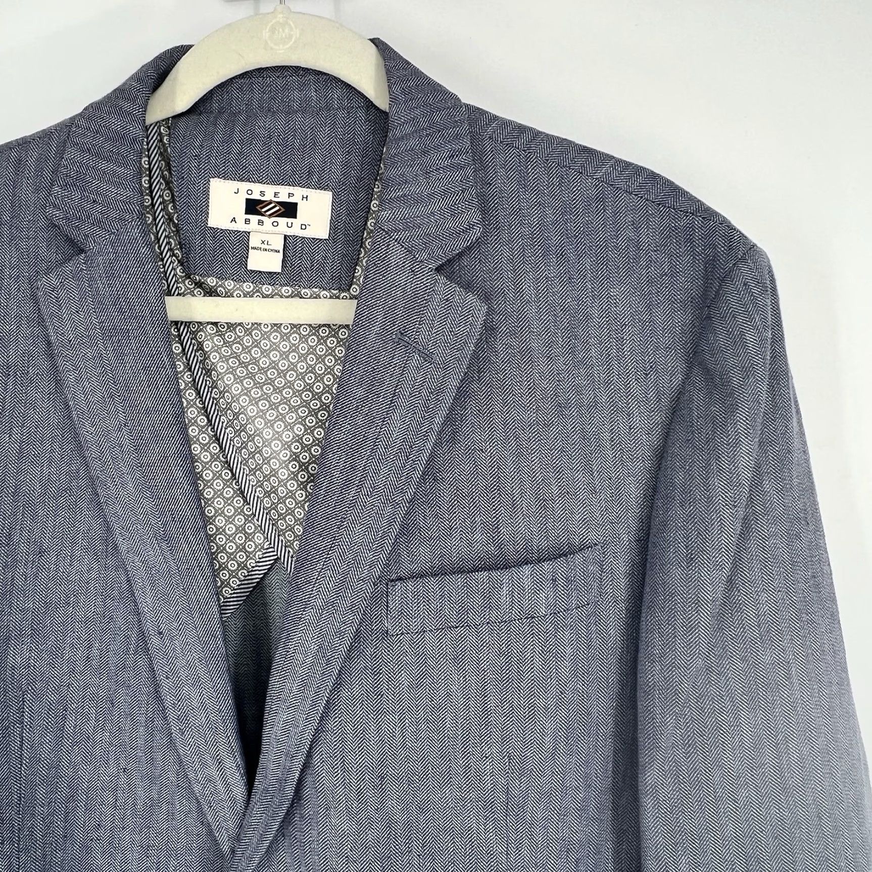 Joseph Abboud Abboud Herringbone Unconstructed Linen Cotton Elbow Patch XL Blazer Sport Coat Men Slim Notch Lapel Two-Button Front Jacket Size 46R - 4 Thumbnail