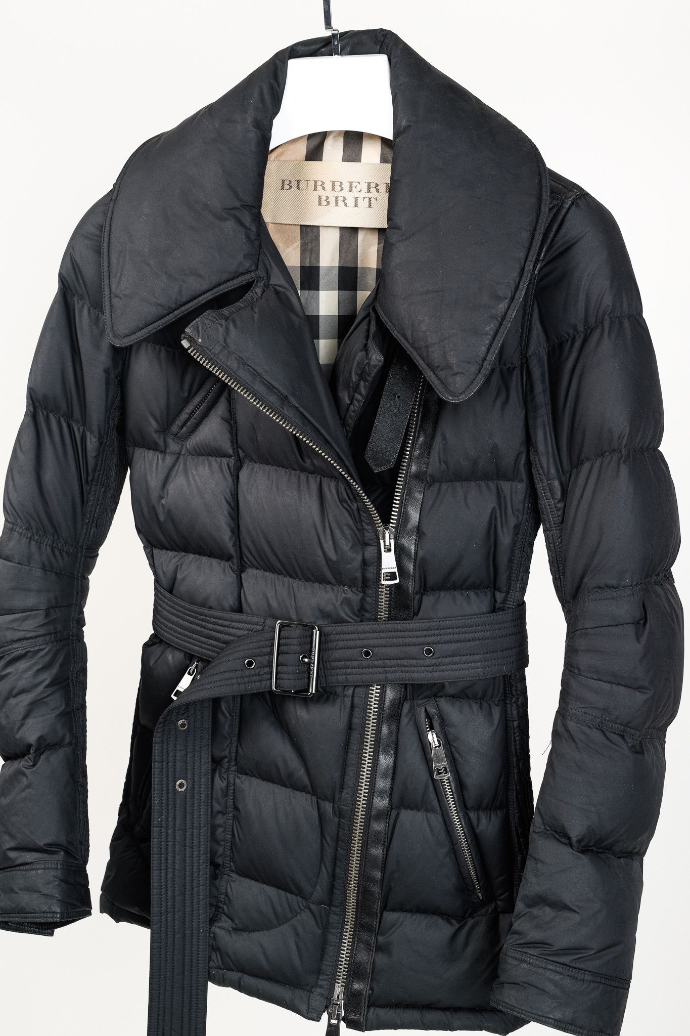 Burberry Burberry Brit Charcoal Leather-Trim Belted Puffer Jacket Size XS / US 0-2 / IT 36-38 - 3 Thumbnail