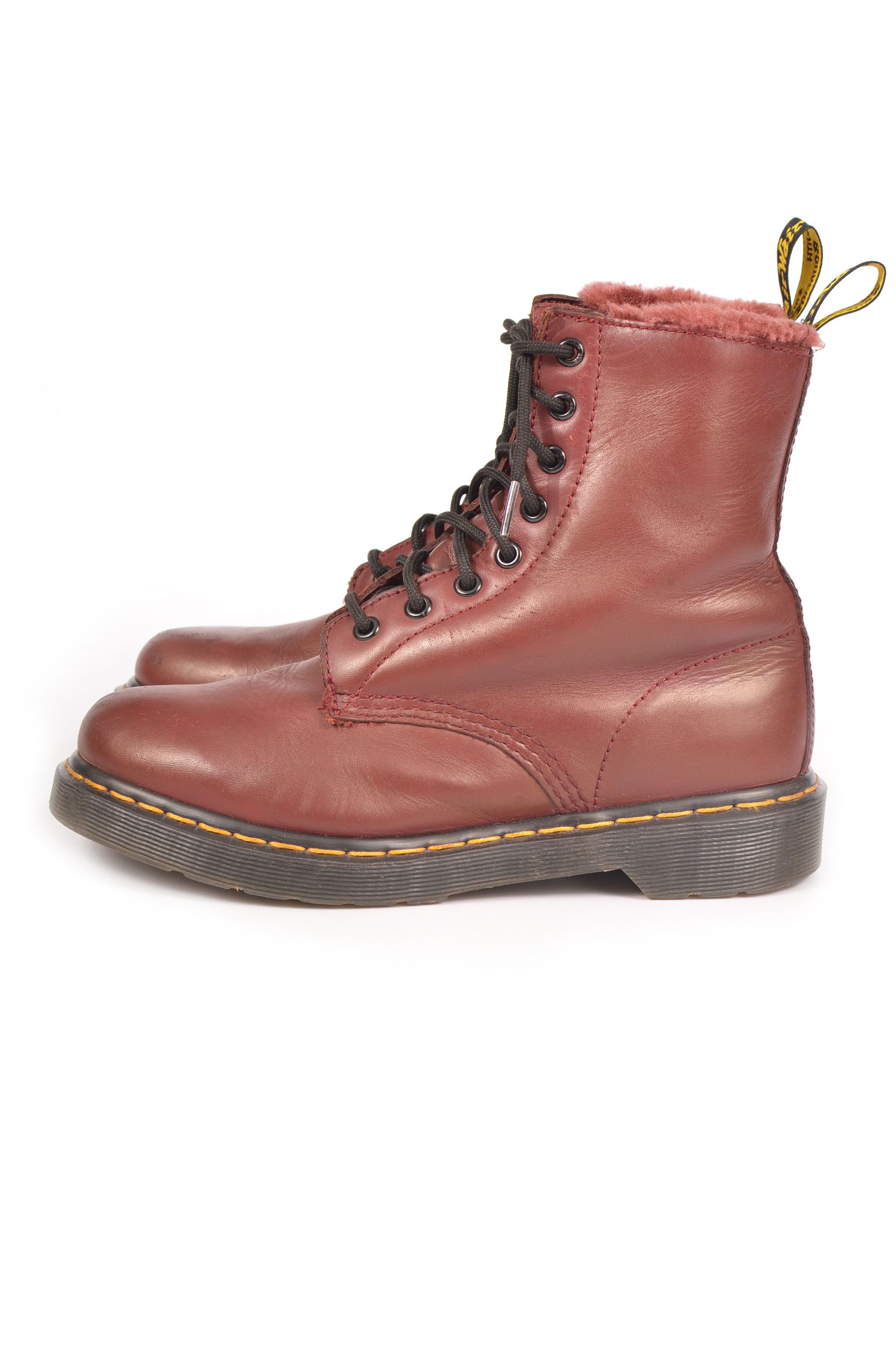 Dr. Martens Serena Burgundy Faux Fur Lined Combat Boots