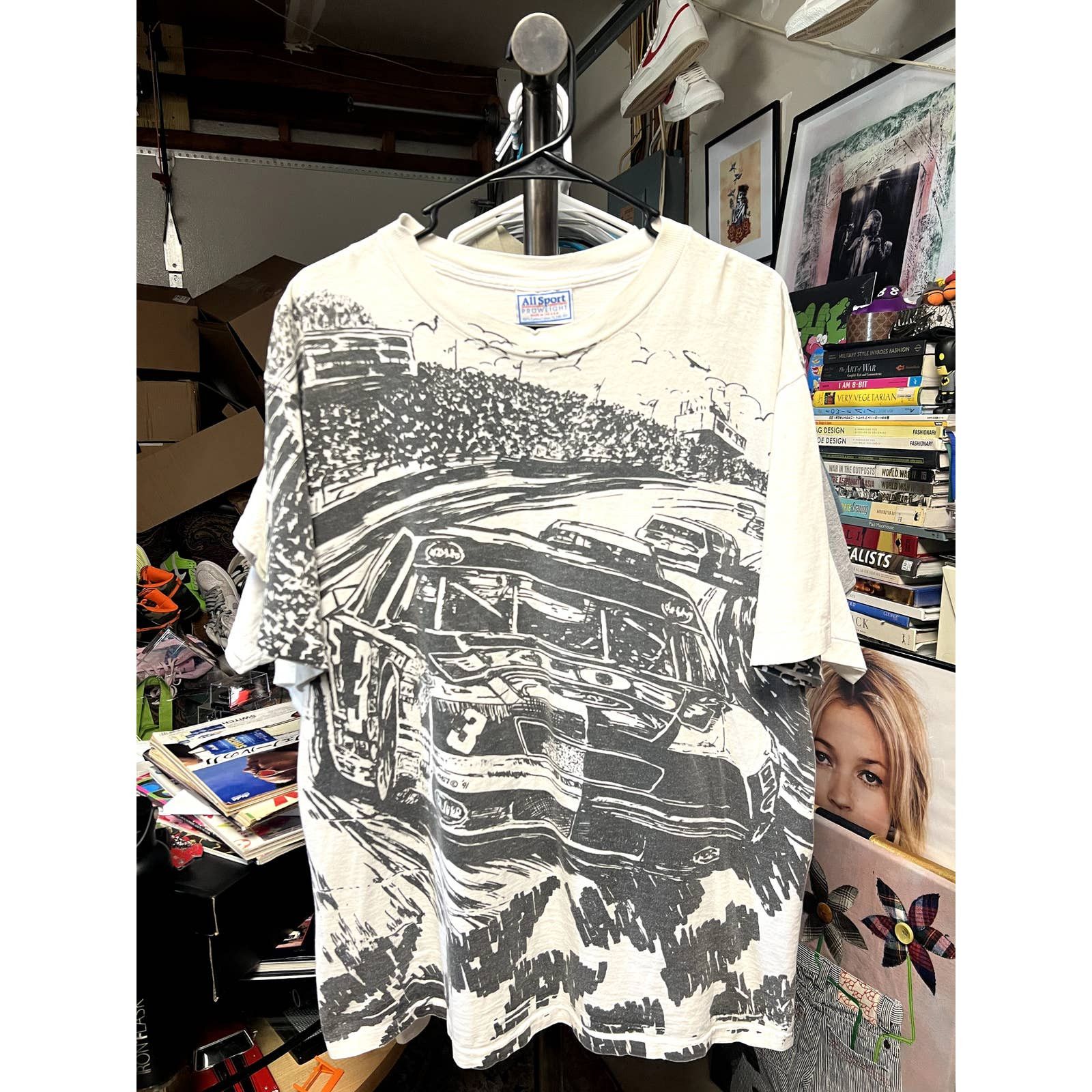 image of Vintage Nascar All Over Print Tee in White, Men's (Size XL)