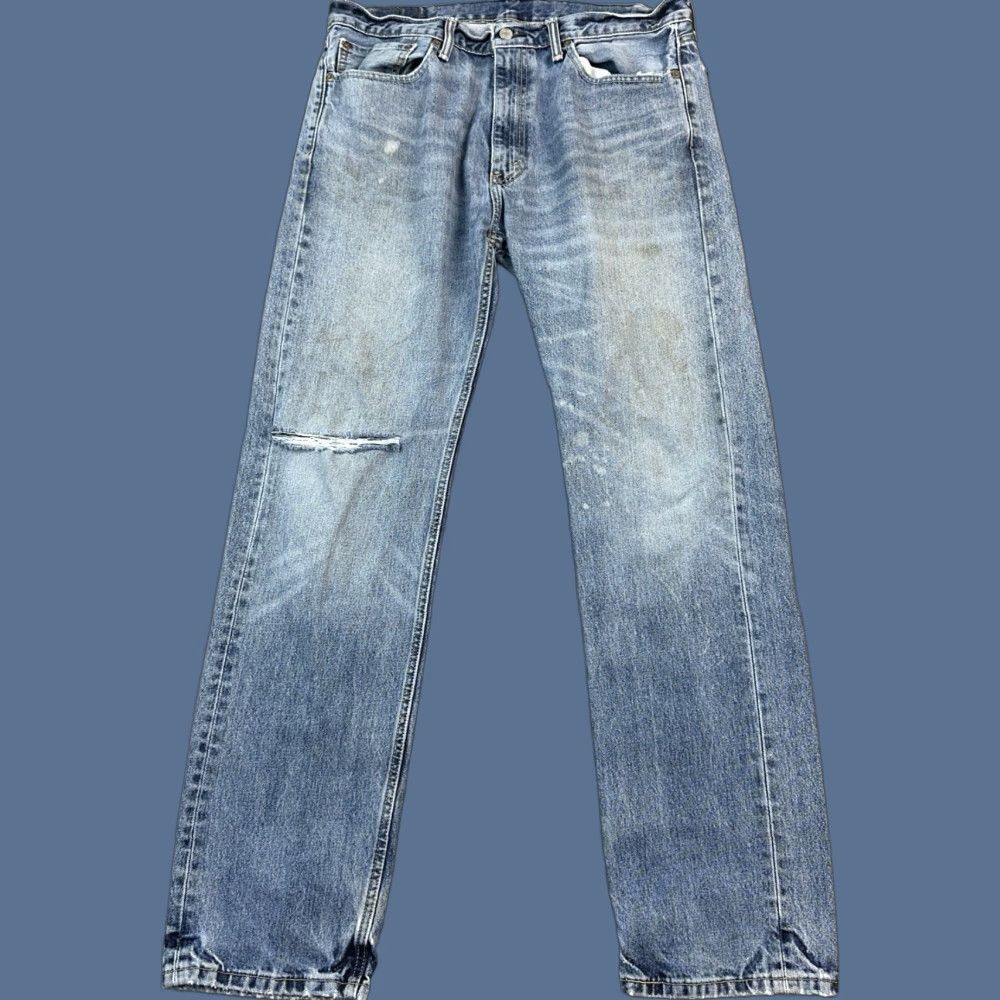 Levi's Levis 505 Jeans Mens 36x34 Blue Light Wash Regular Fit Straight Distressed Work Jeans Size US 36 / EU 52 - 1 Thumbnail