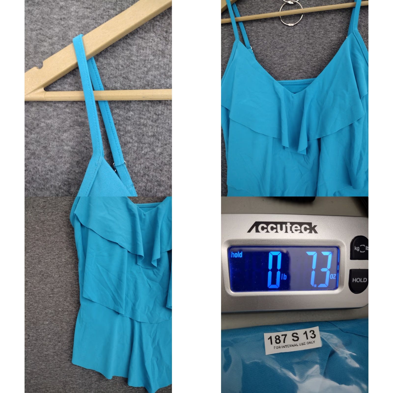 AQUA Aqua Green Women's Tankini Top Blue Size M Spaghetti Strap Tiered Tankini Top (Tank) Size M / US 6-8 / IT 42-44 - 8 Thumbnail