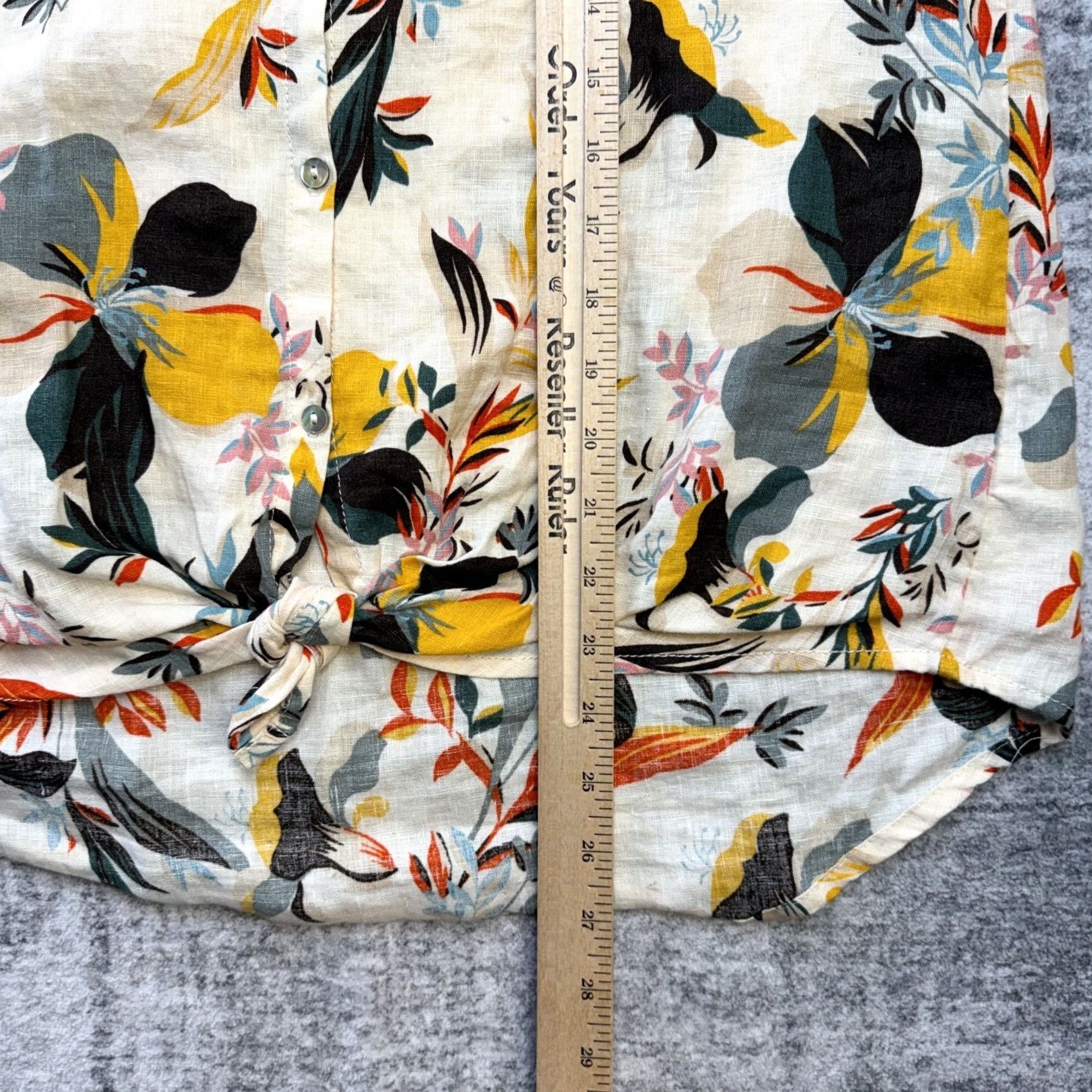 Cynthia Rowley Womens Linen Top Medium Beige Floral Sleeveless Resort Beach Tropical Tied Hem Cynthia Rowley Shirt Adult M Beige Floral Beach Tropical Casual Womens Size M / US 6-8 / IT 42-44 - 7 Thumbnail