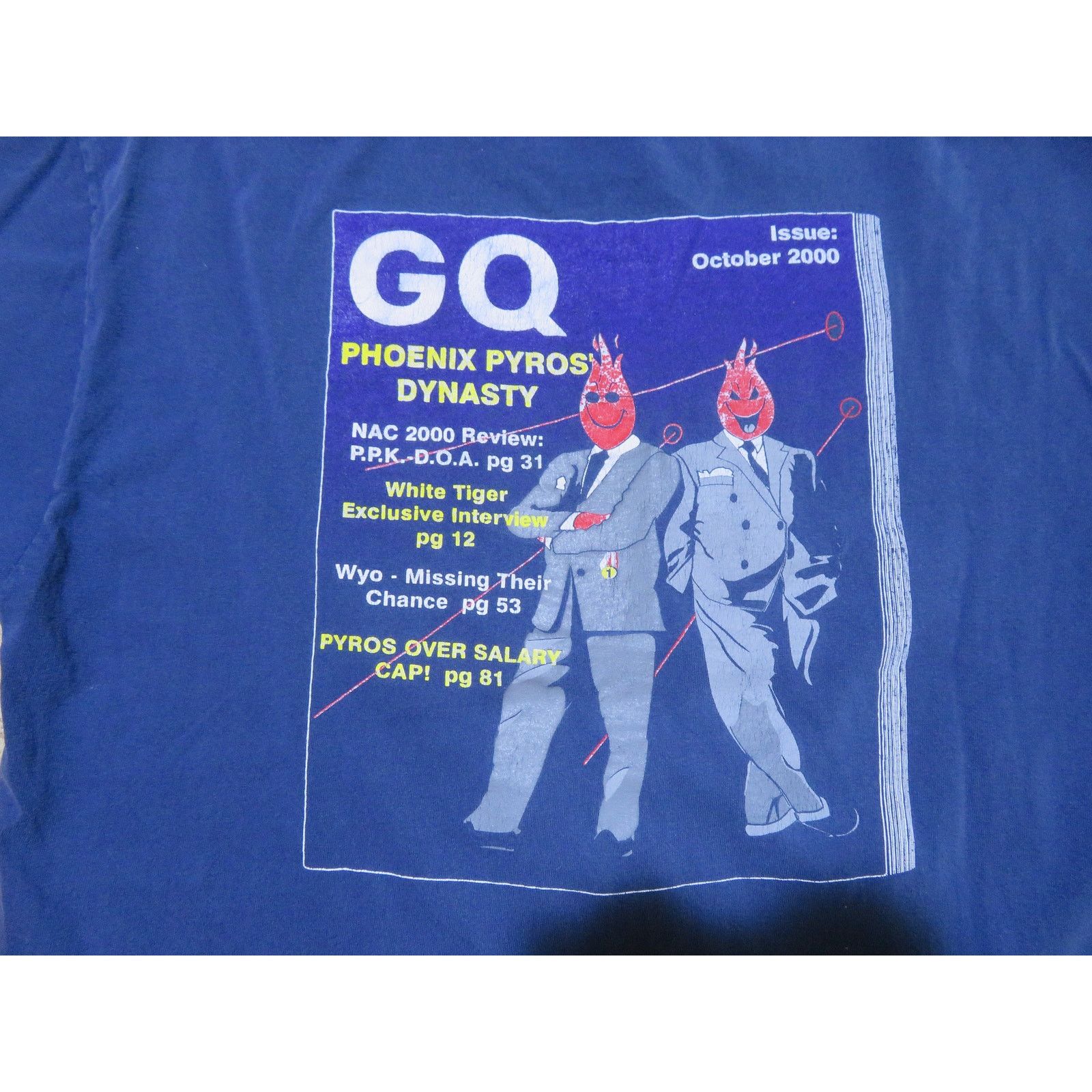 Hanes Phoenix Pyros GQ Style T-Shirt Double Sided Blue Sz XL 2000 Size US XL / EU 56 / 4 - 8 Thumbnail
