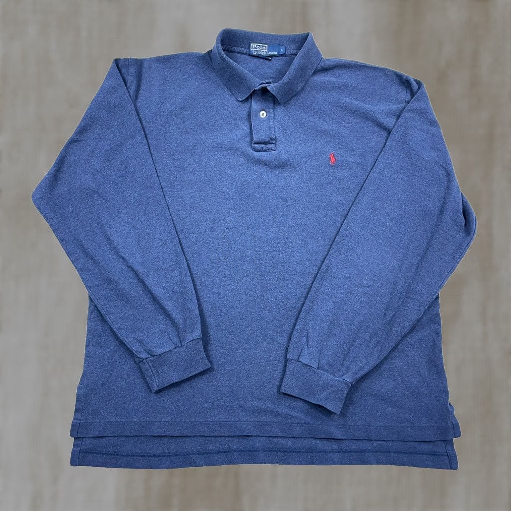 Polo Ralph Lauren Ralph Lauren Polo Shirt Men Large Blue Long Sleeve Solid Blue Polo Shirt Rugby Pony B9 Size US L / EU 52-54 / 3 - 1 Thumbnail
