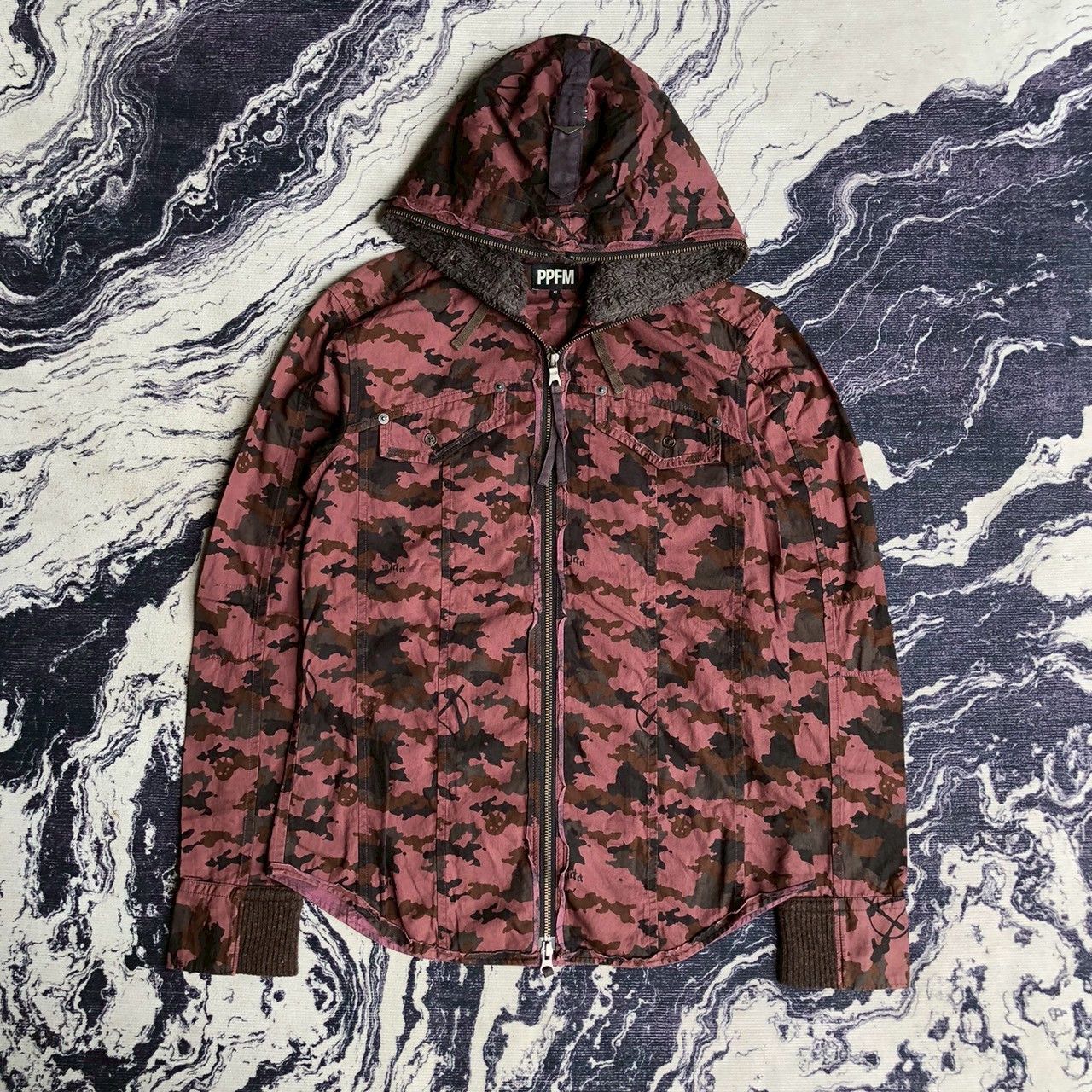PPFM Vintage Y2K PPFM Camo Hooded Jacket Fleece Lined Size US S / EU 44-46 / 1 - 2 Thumbnail