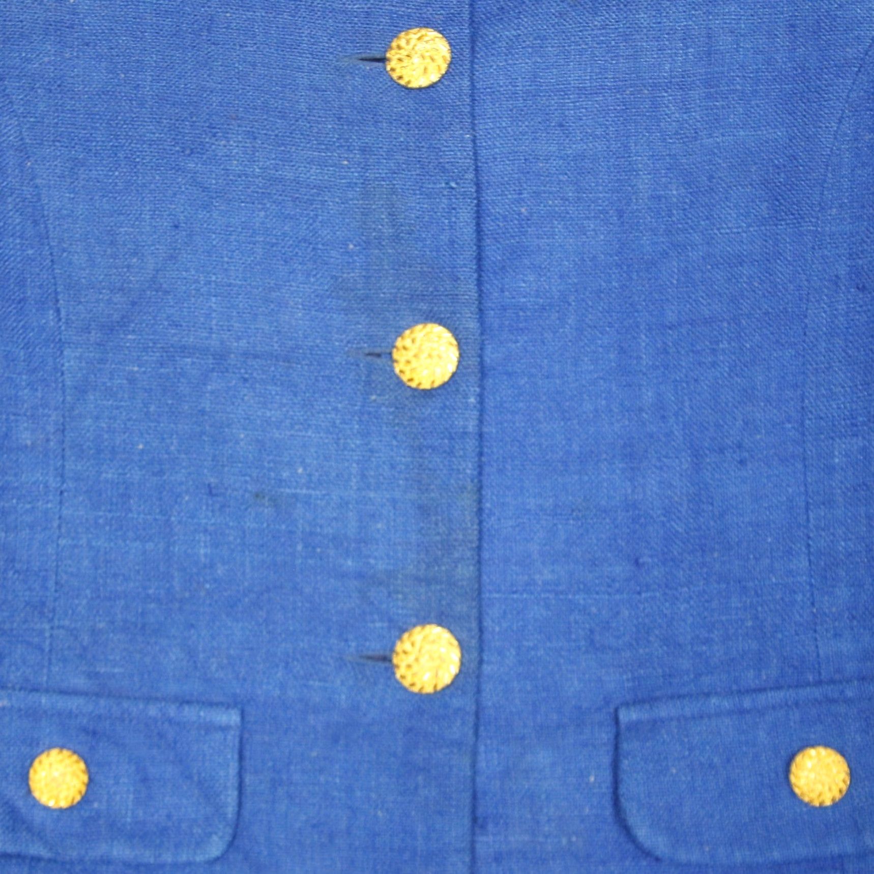 Vintage VINTAGE Gever Originals Women's Blazer Jacket Blue Tweed Gold Button Pockets Size M Linen Blend Short Size M / US 6-8 / IT 42-44 - 2 Thumbnail