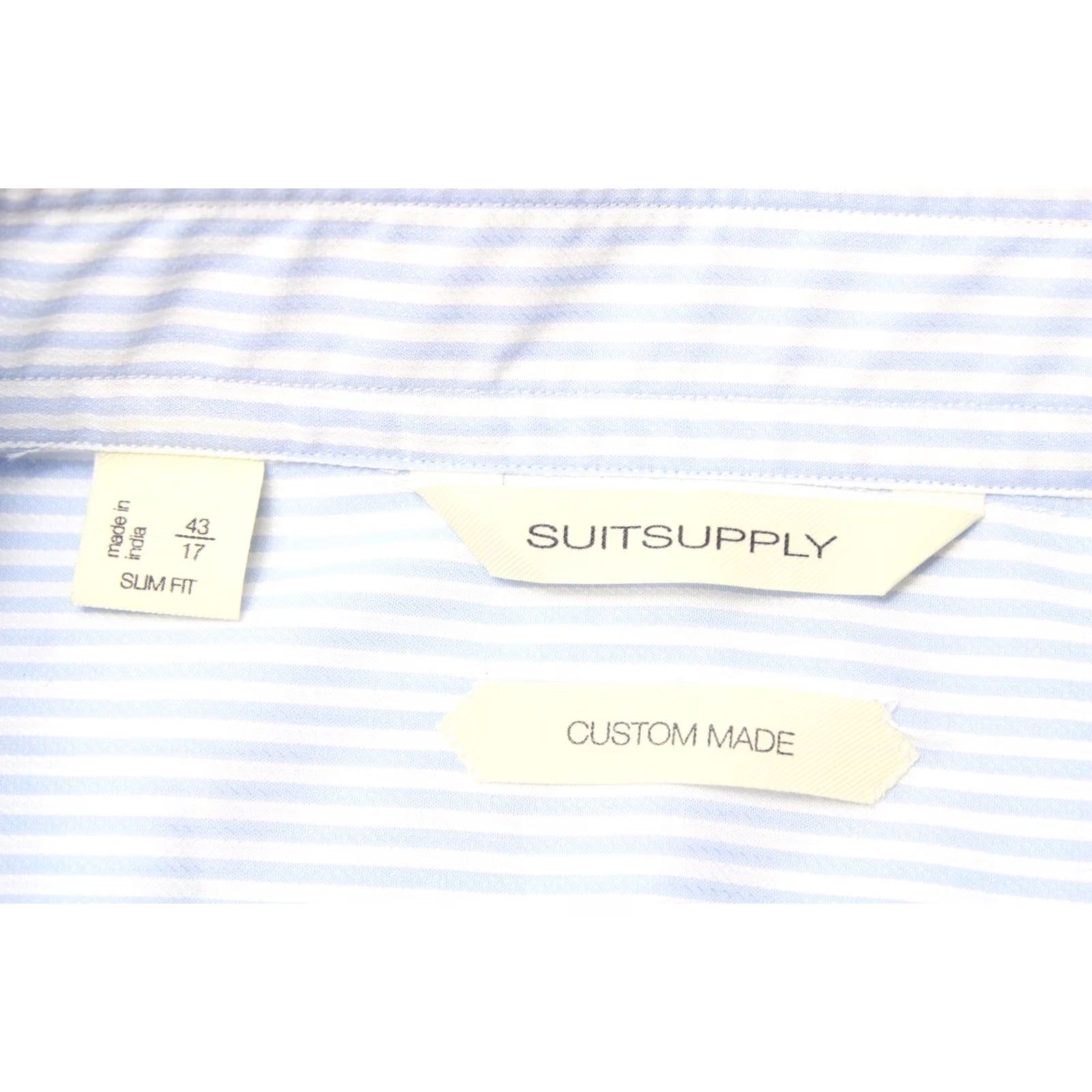 Suitsupply SUITSUPPLY Custom Made Slim Fit Formal Shirt Men's 43/17 Pinstripe Spread Neck Blue Size 46R - 7 Thumbnail