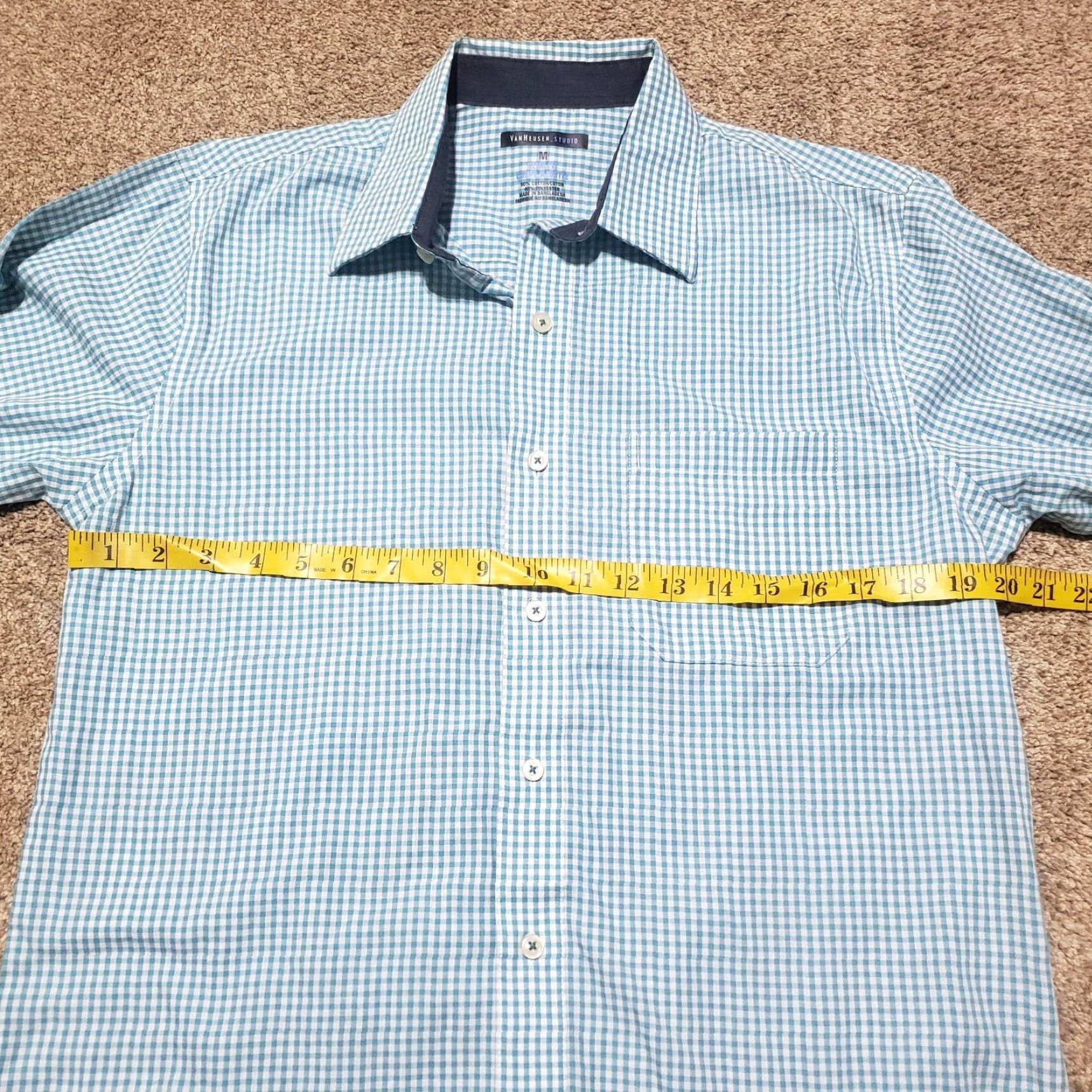 Van Heusen VINTAGE Van Heusen Dress Shirt Blue Checkered M Adult Men's Button-Down Long Sleeve Size 40R - 4 Thumbnail