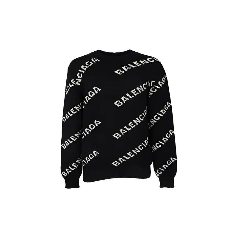 Balenciaga o1mt1gz0225 Allover Logo Sweater in Black/White Size US S / EU 44-46 / 1 - 2 Thumbnail