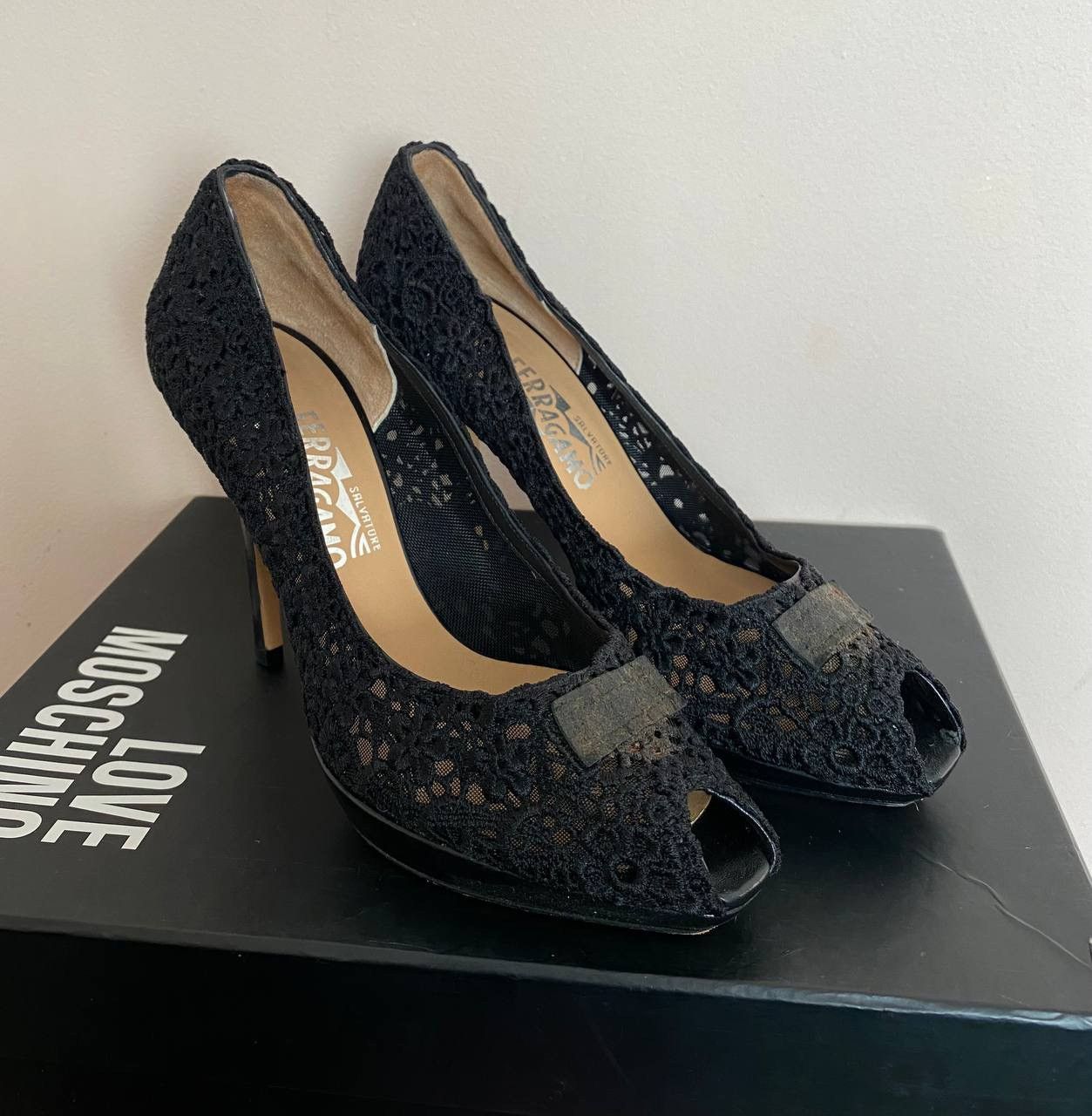 Salvatore Ferragamo Salvatore Ferragamo Heels Black Lace Size US 7.5 / IT 37.5 - 1 Thumbnail