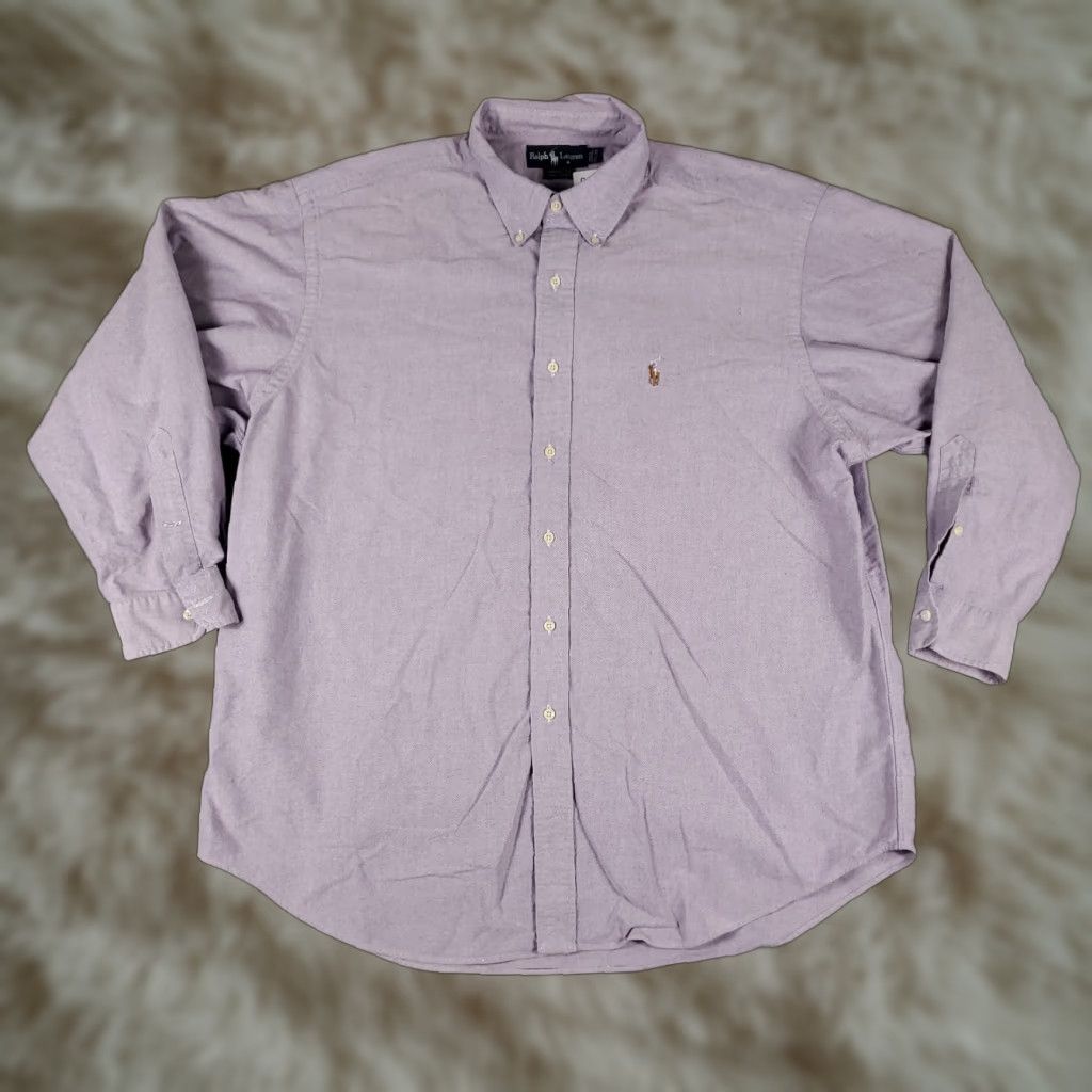 Ralph Lauren VINTAGE? No, actually: RALPH LAUREN Dress Shirt Mens 17.5 Purple Pony Button-Down Long Sleeve Shirt Regular Fit 100% Cotton Size 46R - 1 Thumbnail