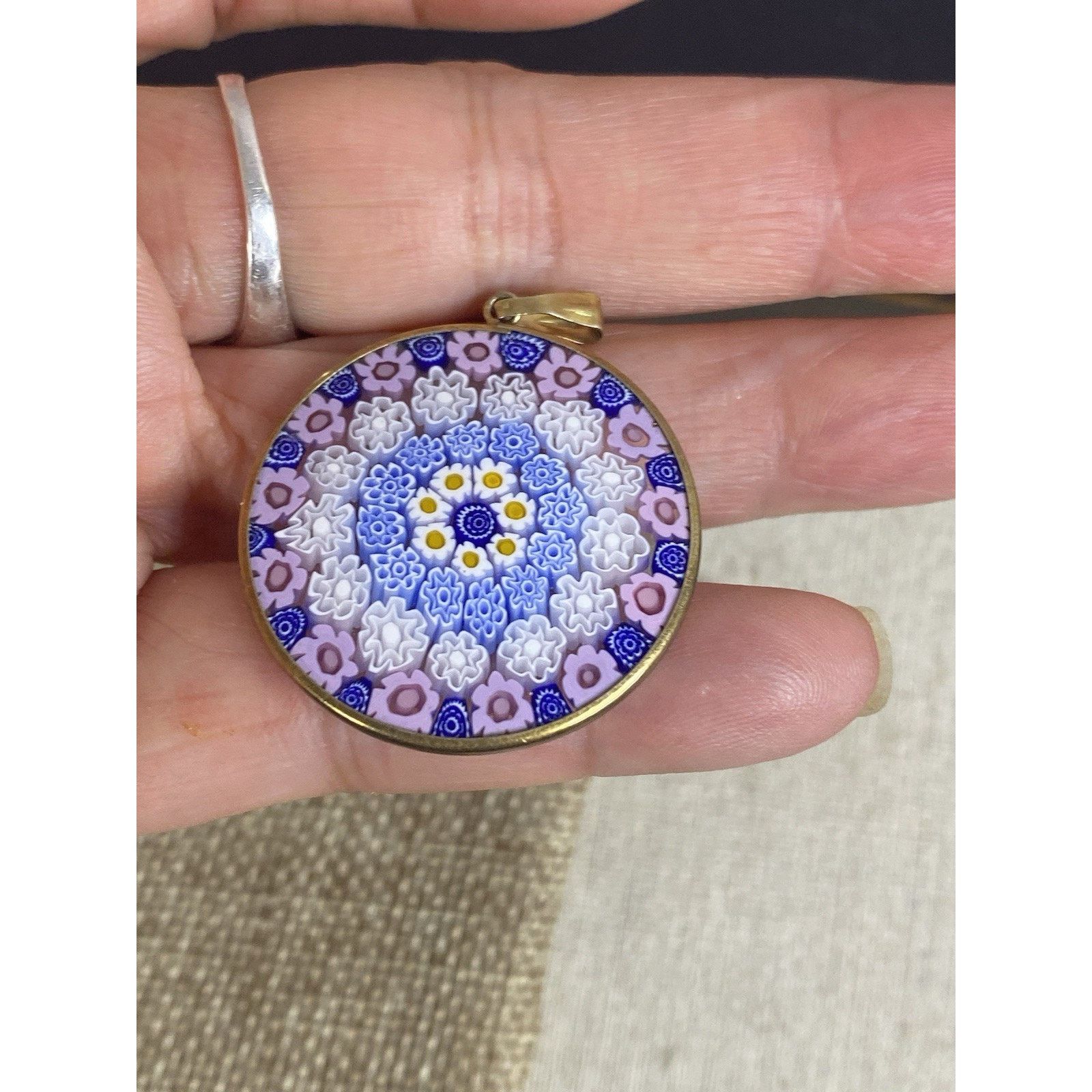 Vintage Vintage Marked 800 Silver Gold Vermeil Millefiori Pendant Size ONE SIZE - 3 Thumbnail