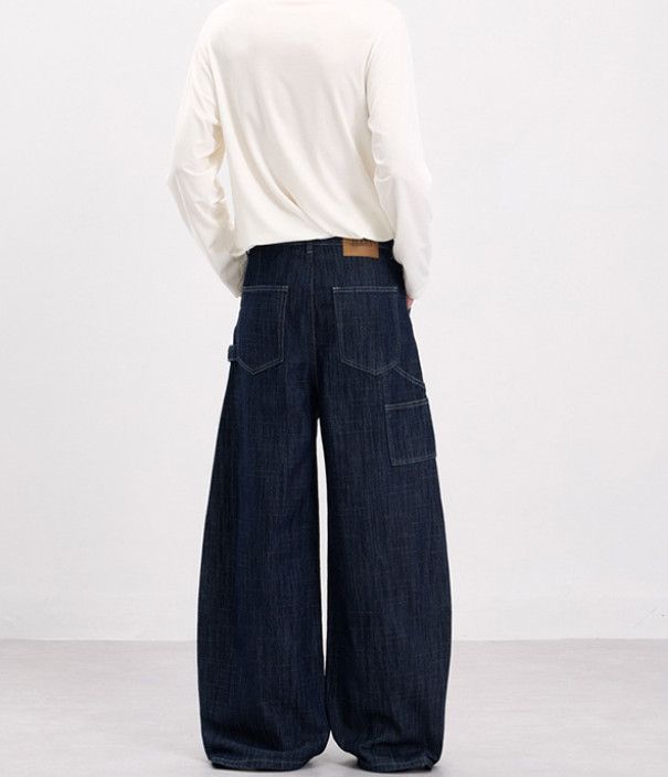 Japanese Brand Men's Blue Wide-Leg Scythe-Cut Cargo Jeans Size US 32 / EU 48 - 5 Thumbnail
