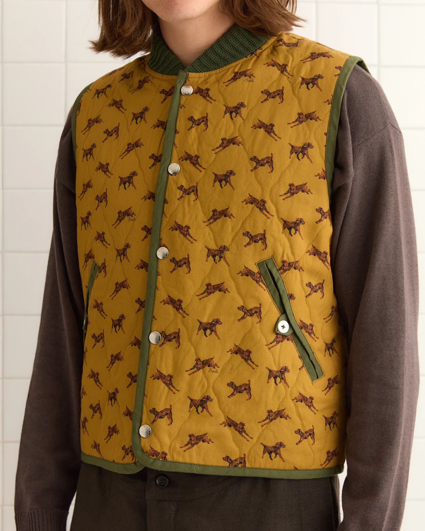 Bode Crittendon Quilted Vest Brown Green Men's FW24 Size Large Size US L / EU 52-54 / 3 - 3 Thumbnail