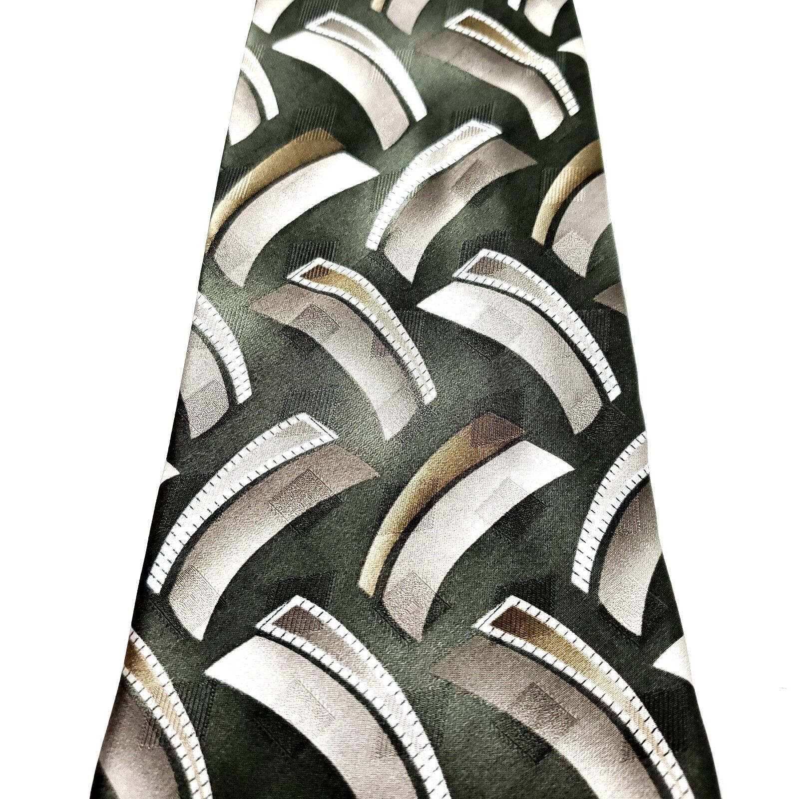 Pierre Cardin Pierre Cardin Silk Tie Green Brown Wide Abstract Size ONE SIZE - 2 Thumbnail