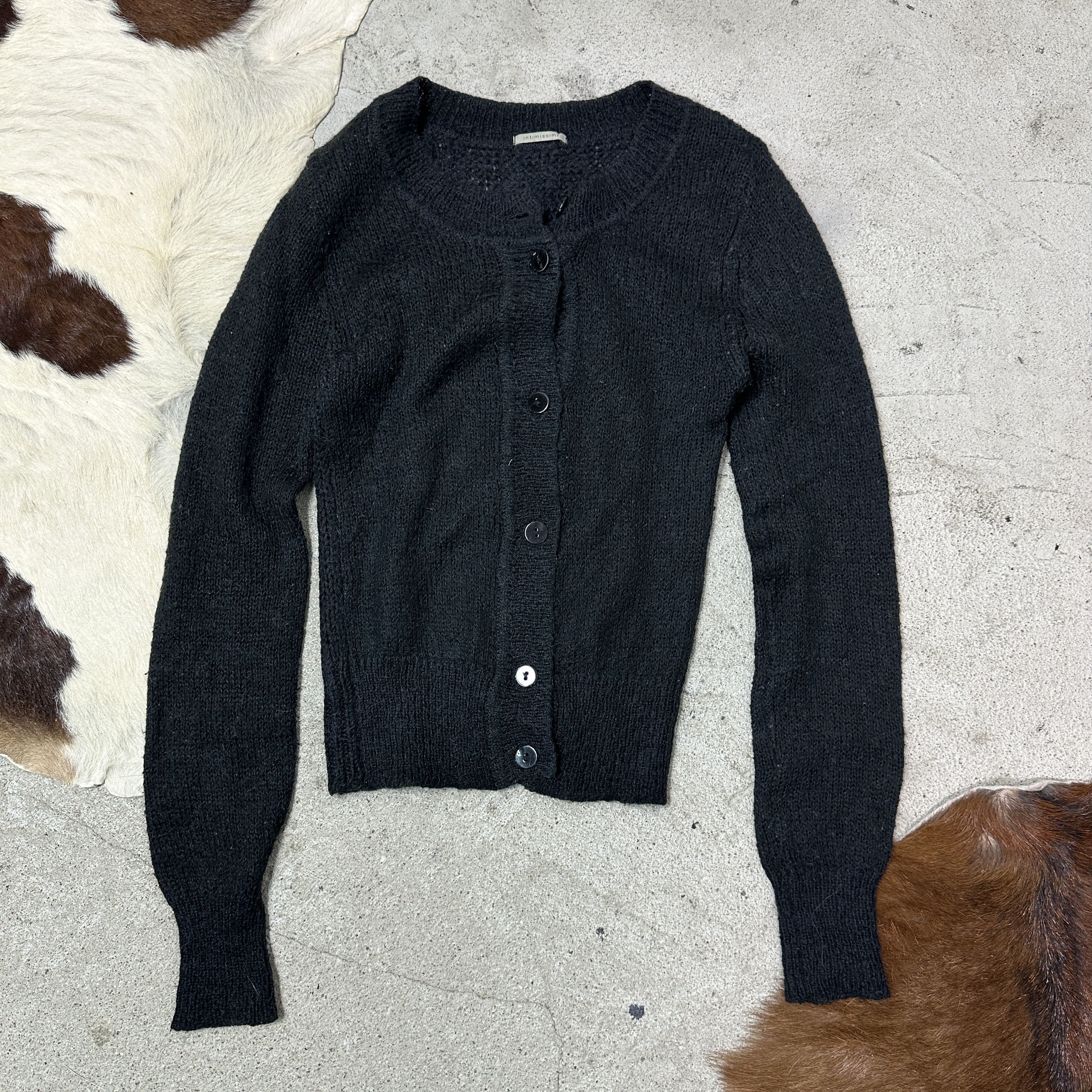 Vintage Vintage Cottage Knitted Black Intimissimi Cardigan Y2K Size S / US 4 / IT 40 - 2 Thumbnail