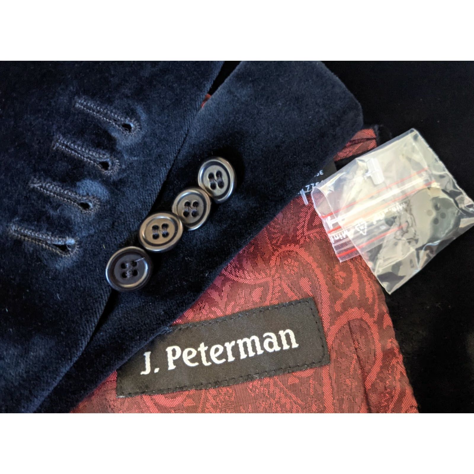 Velour VINTAGE J. PETERMAN Blk red Steampunk Frock velour velvet Blazer Coat Jacket Men 44R Size 44R - 7 Thumbnail