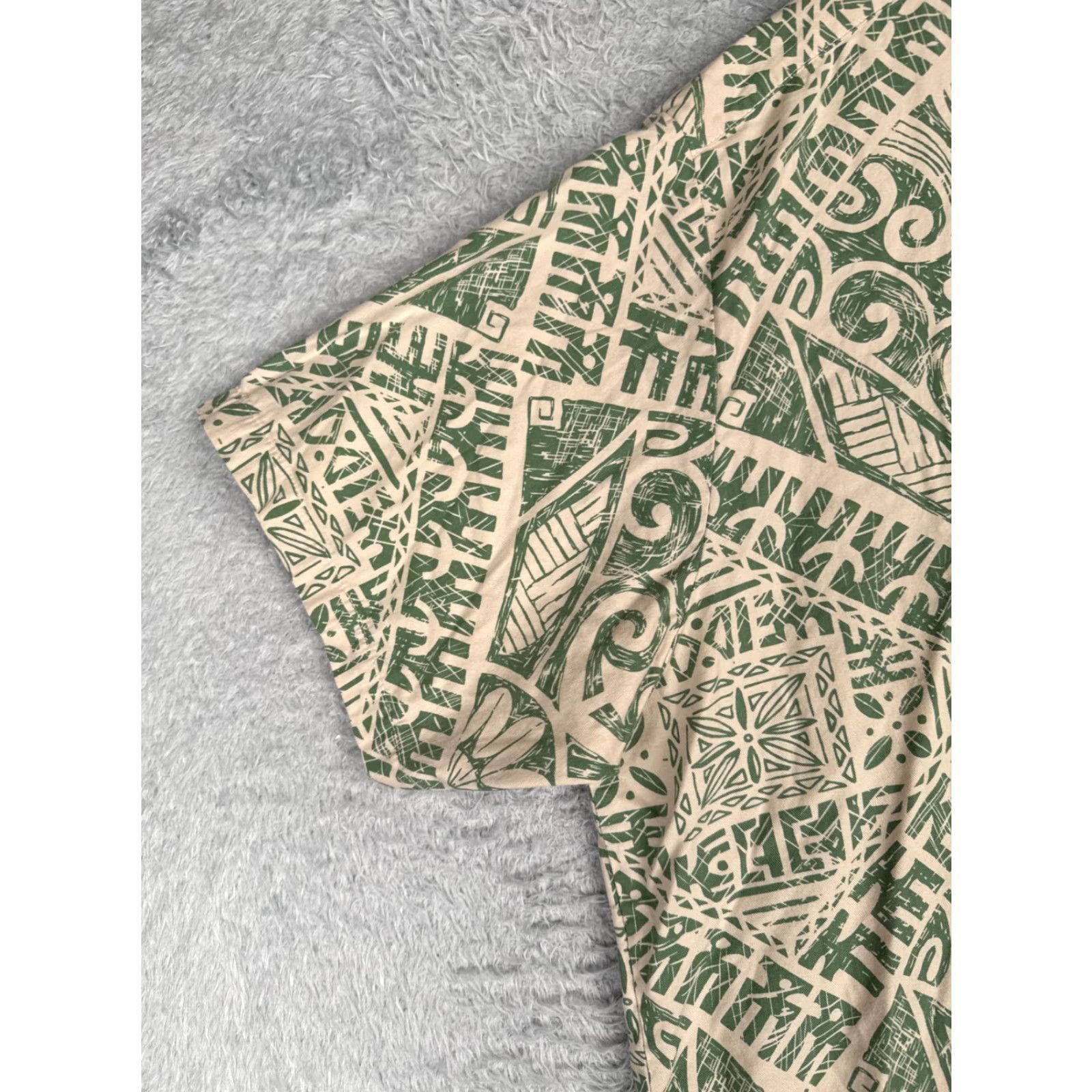 Vintage Kai Veikau Shirt Men 3XL Green Beige Floral Geometric 100% Cotton Hawaiian Size US XXL / EU 58 / 5 - 3 Thumbnail