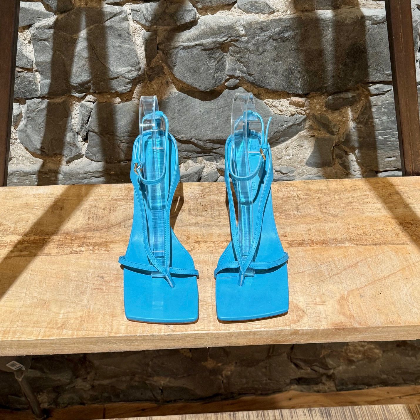 Bottega Veneta Bottega Veneta Sky Blue Leather Stretch Square Toe Sandals Size US 7 / IT 37 - 3 Thumbnail