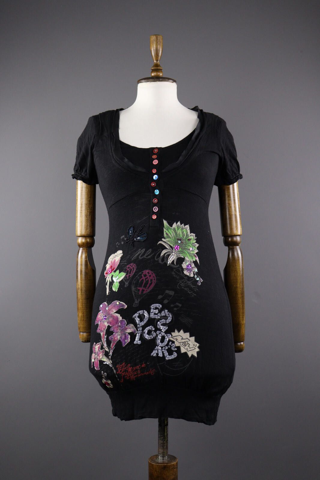 Desigual Desigual Black Floral Casual Summer Mini Dress Size XS Size XS / US 0-2 / IT 36-38 - 1 Thumbnail