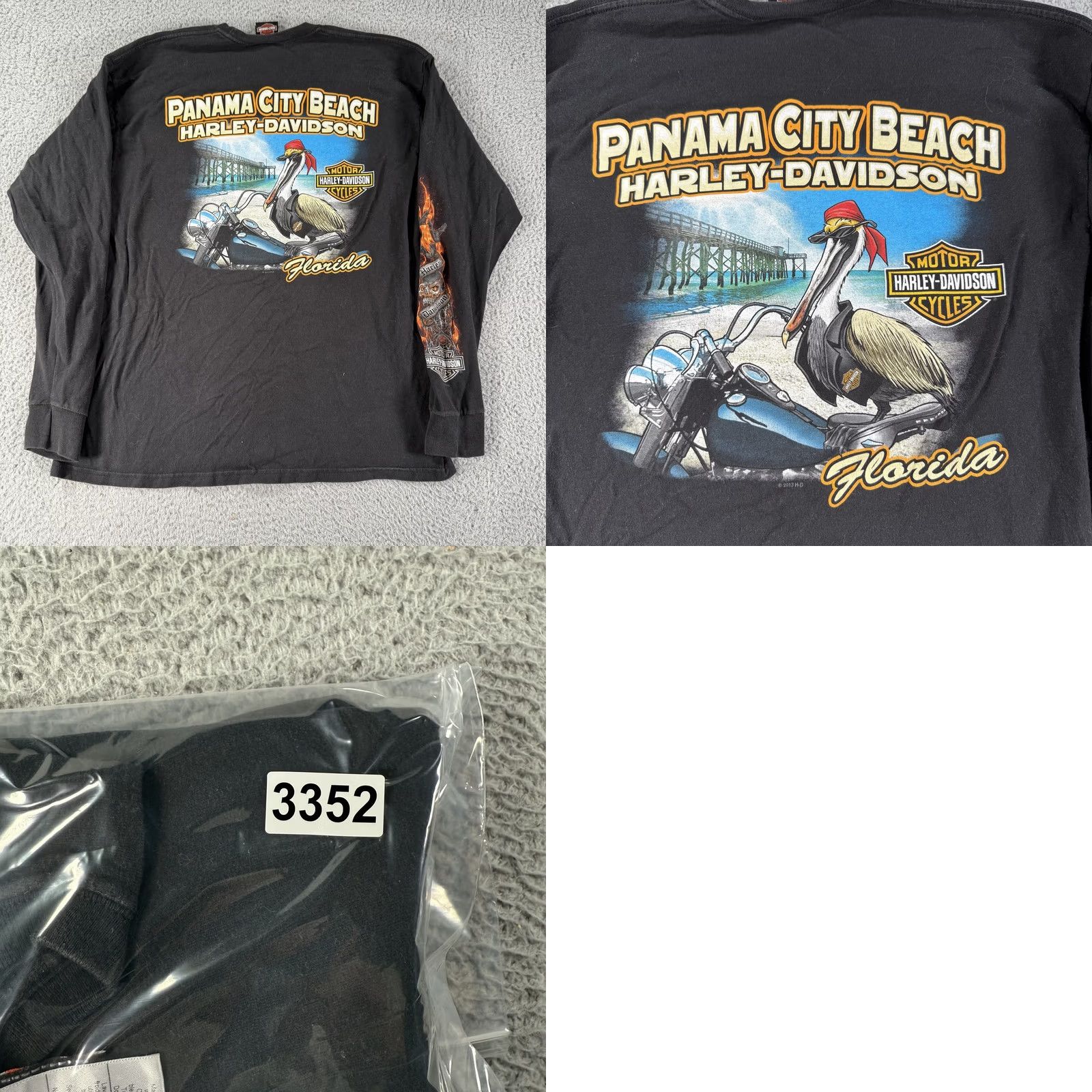 Harley Davidson Harley-Davidson Shirt Mens XL Black Long Sleeve Flames Skulls Panama City Beach Graphic Print Crew Neck Front Back Limited Edition VINTAGE? Size US XL / EU 56 / 4 - 9 Thumbnail