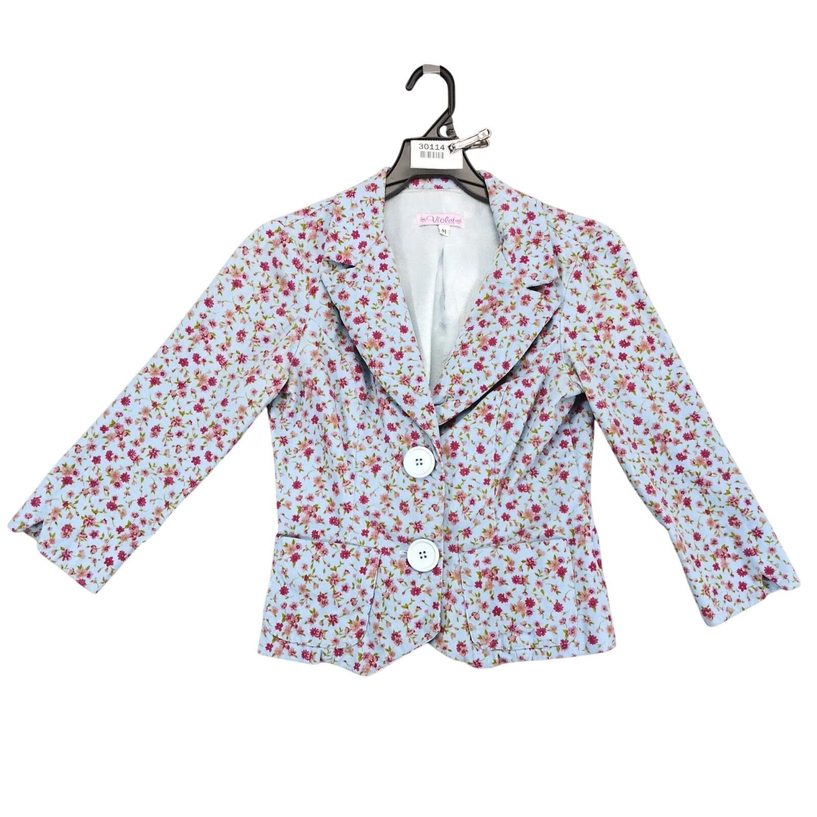 Vintage Vtg 90s Violet Blue Floral Corduroy Women's M Blazer Jacket Size M / US 6-8 / IT 42-44 - 1 Thumbnail