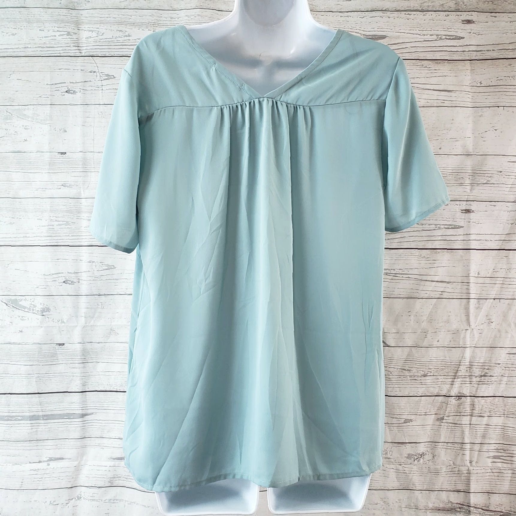 Doublet Pleione Womens Top Sz S Solid Blue Short Sleeve V-Neck Shirt Blouse Womens Size S / US 4 / IT 40 - 4 Thumbnail