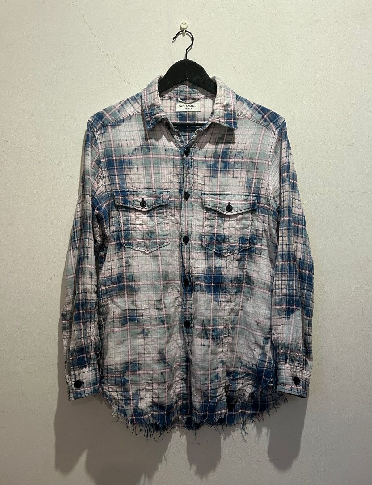 saint laurent paris 16SS ネルシャツ　チェック　ブリーチ House of Fixes