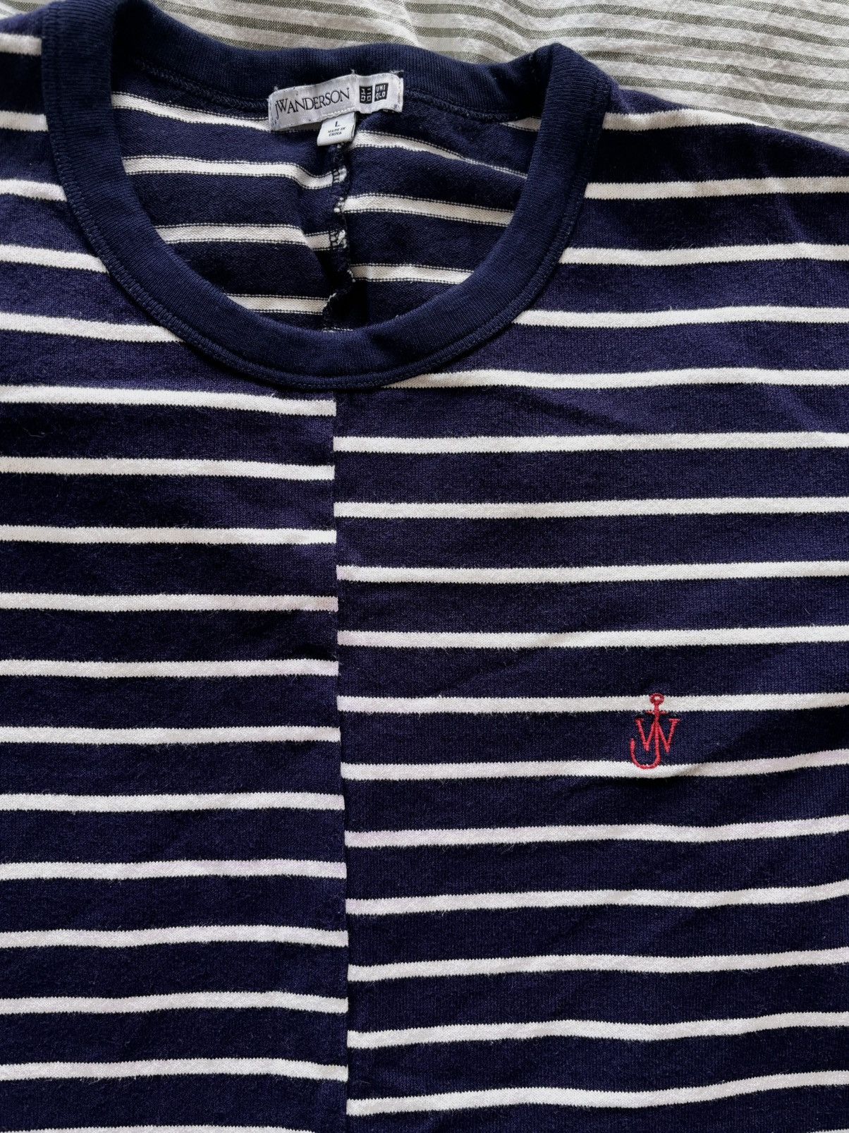 JW Anderson x Uniqlo Mens Navy and White Striped Long Sleeve