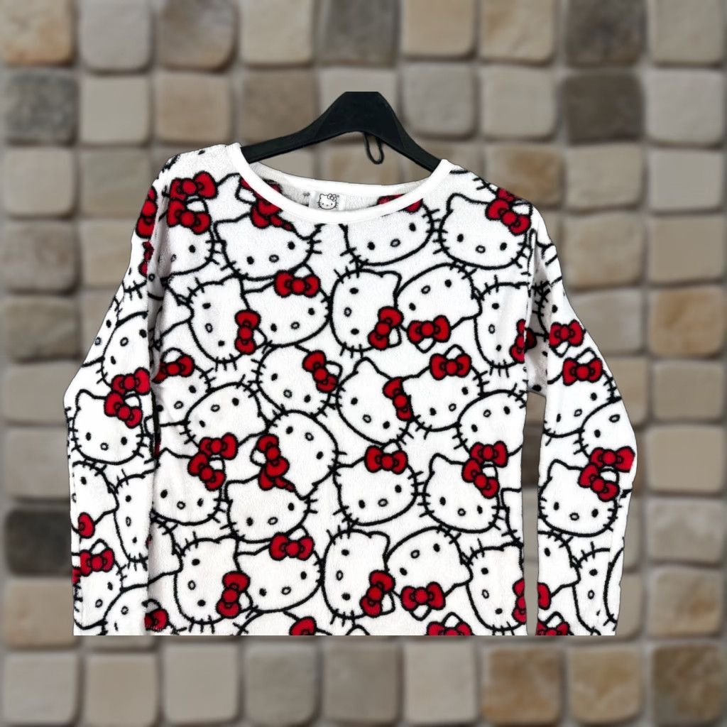 Vintage Hello Kitty Sanrio Sweatshirt Womens S White Red Fleece All Over Print Sleepwear Size S / US 4 / IT 40 - 1 Thumbnail