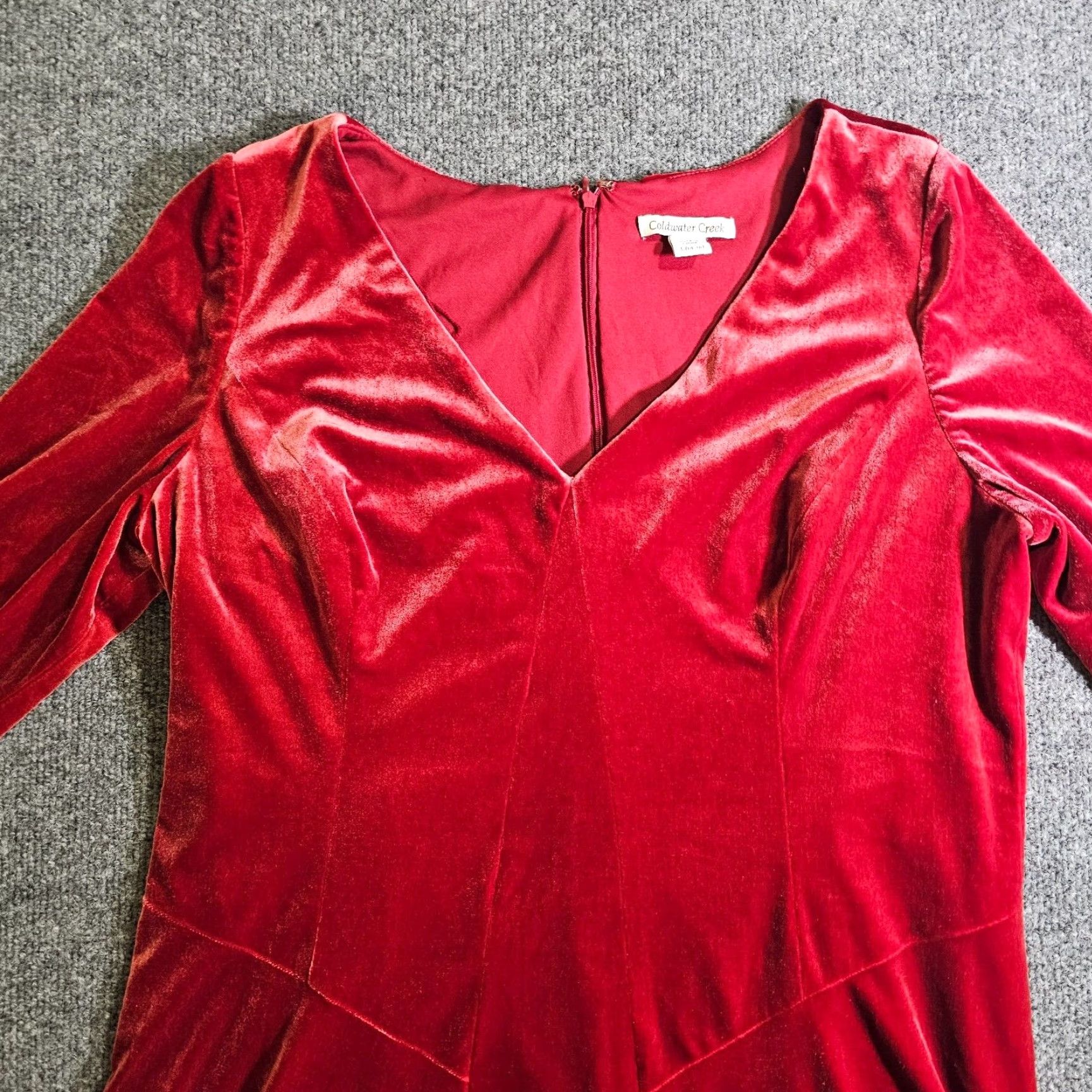 Coldwater Creek Coldwater Creek Dress Womens Large Orange Red Velour A-Line 3/4 Sleeve Holiday Womens Regular L Red Velvet A-Line Dress Size L / US 10 / IT 46 - 2 Thumbnail