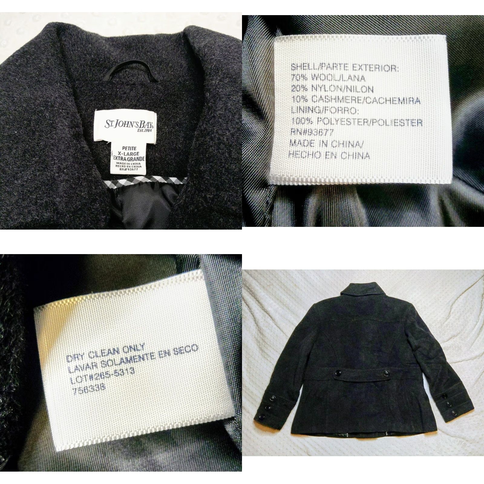 Vintage St. John's Bay Women’s Pea Coat Charcoal Gray Wool Cashmere Petite XL NWT Size XL / US 12-14 / IT 48-50 - 8 Thumbnail