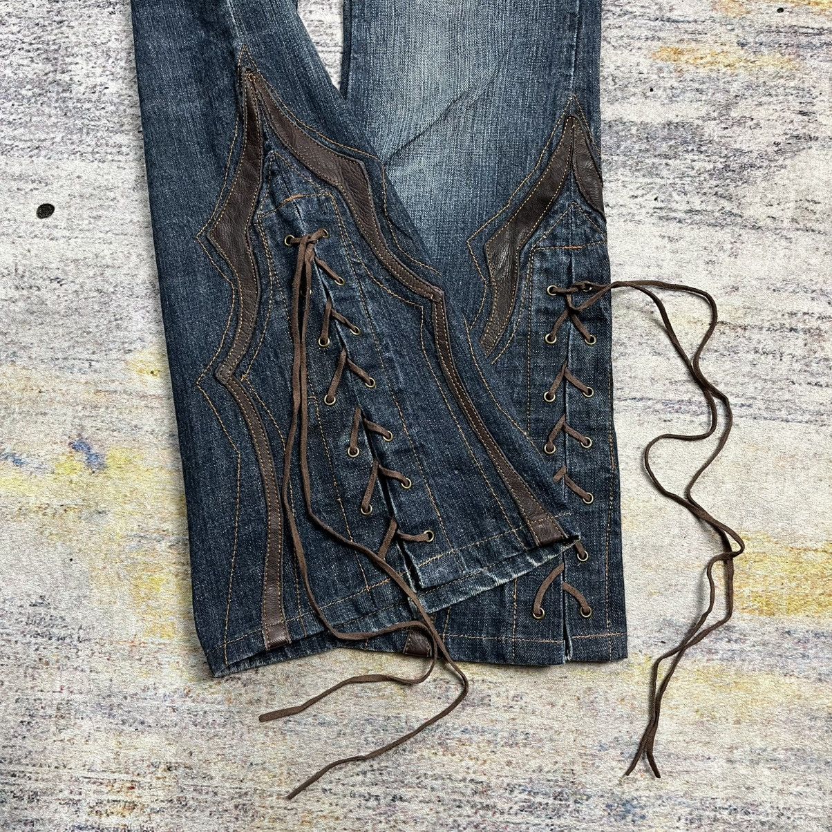 Tornado Mart Tornado Mart western leather accented lace up flared jeans Size US 30 / EU 46 - 5 Thumbnail