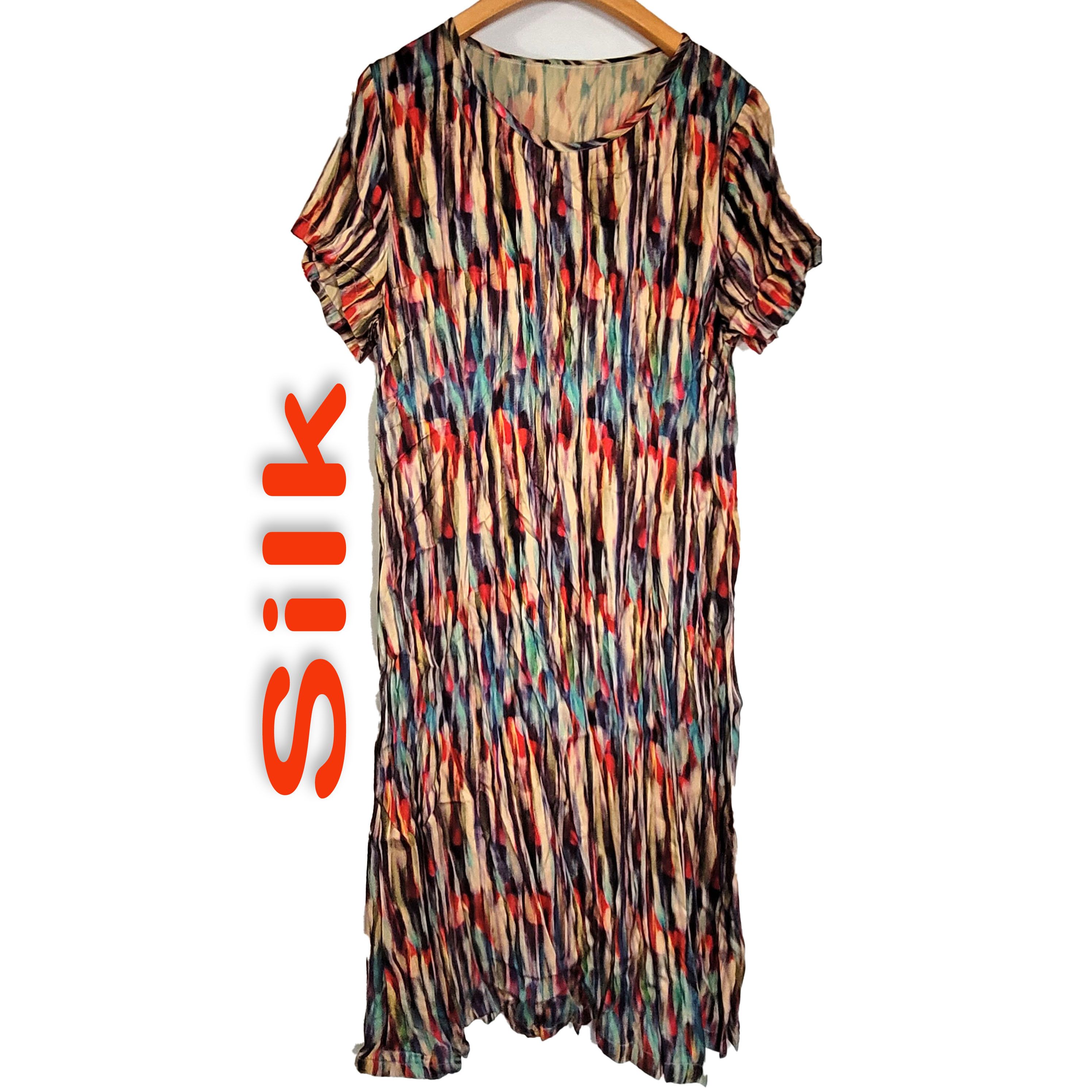Other Women's Silk Size L Short Sleeve Satin Dress SDJ459 Size L / US 10 / IT 46 - 1 Thumbnail