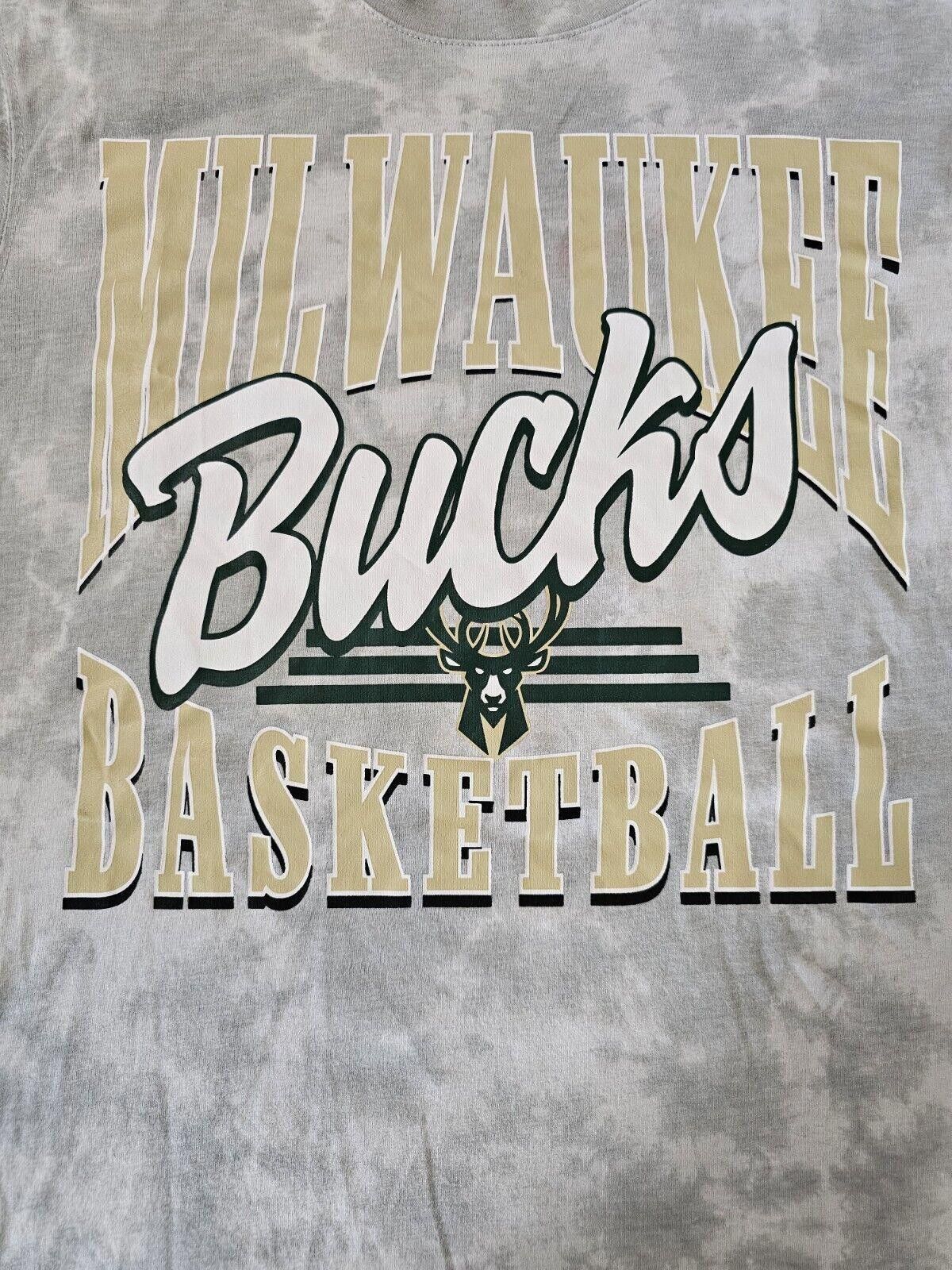 NBA Milwaukee Bucks Shirt Adult Small Gray White Tie Dye Tee NBA Size ONE SIZE - 2 Thumbnail