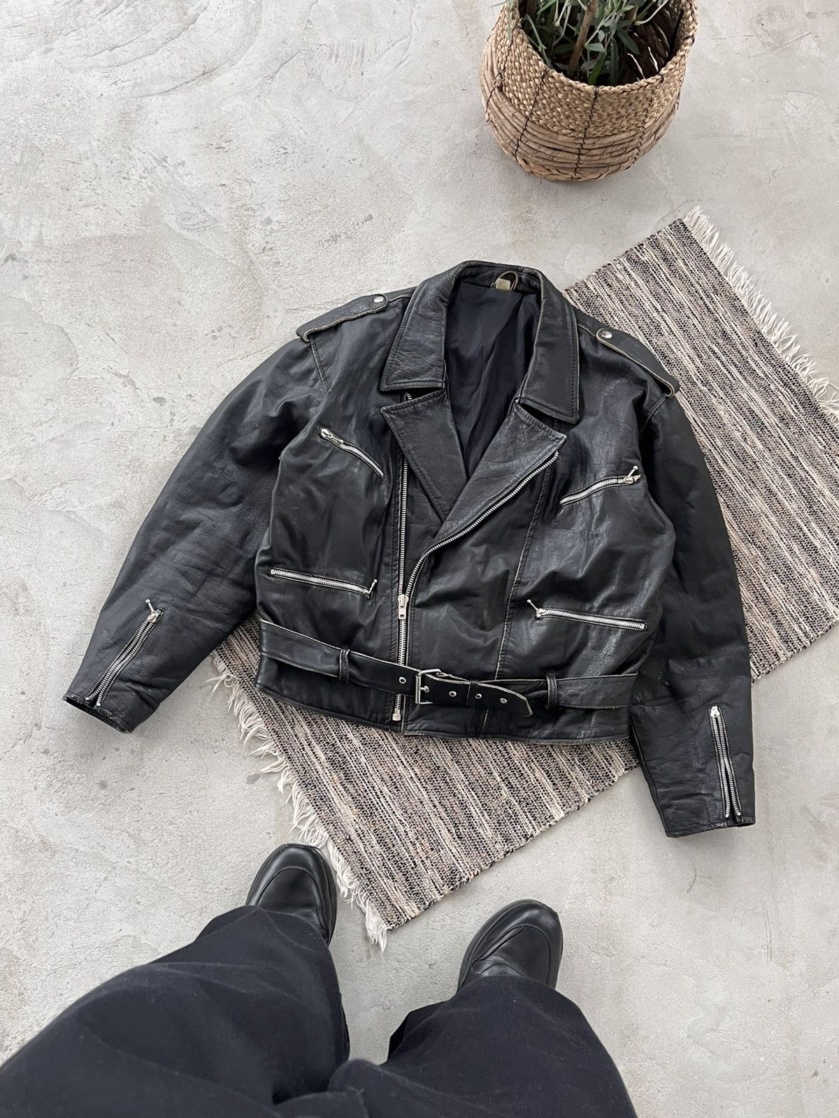 Harley Davidson Vintage Biker Faded Black Leather Moto Jacket Avantgarde Size US M / EU 48-50 / 2 - 1 Thumbnail