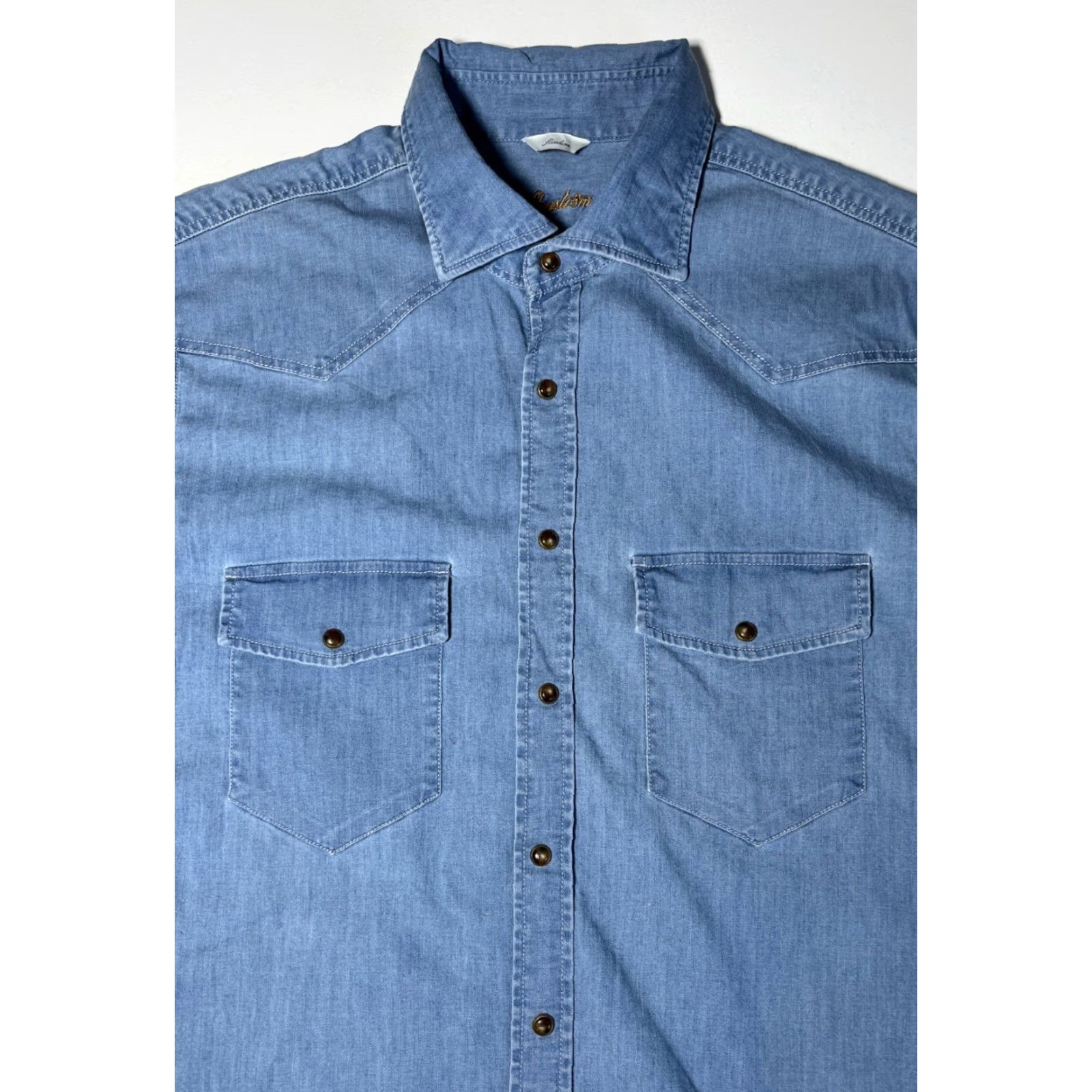 Vintage VINTAGE Stenstroms Denim Pearl Snap Western Shirt Mens L Blue Cotton Denim Pocket Buttons Western Theme Size US L / EU 52-54 / 3 - 3 Thumbnail