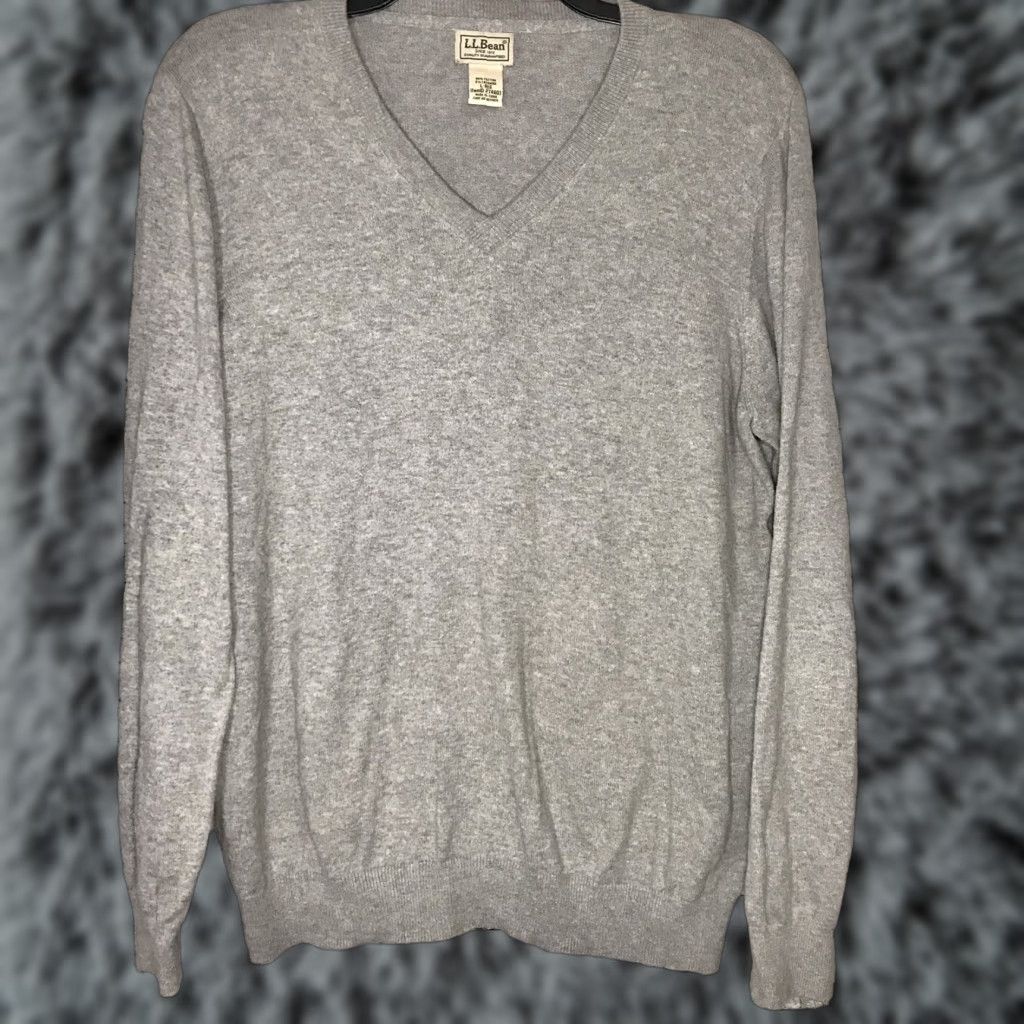 Vintage LL BEAN Cotton Cashmere Blend V-Neck Pullover Gray Sweater Mens Large Size US L / EU 52-54 / 3 - 1 Thumbnail