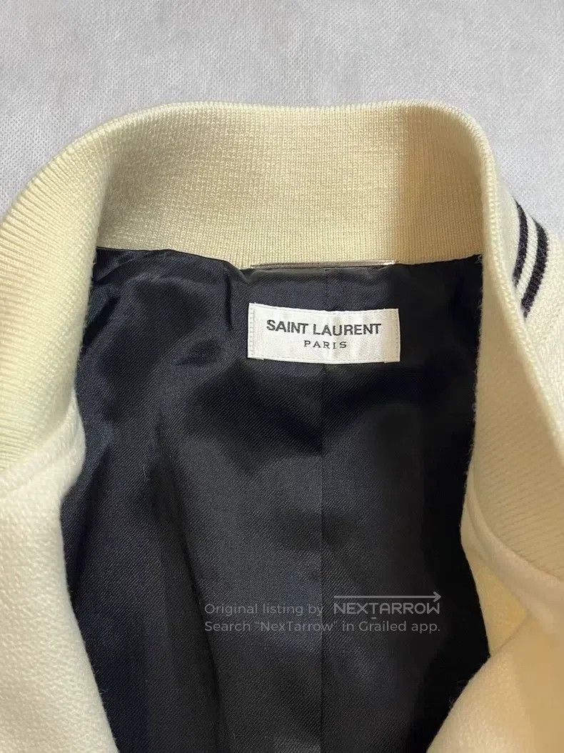 Saint Laurent Paris Saint Laurent Paris Ivory White Wool Baseball Jacket Size US L / EU 52-54 / 3 - 5 Thumbnail