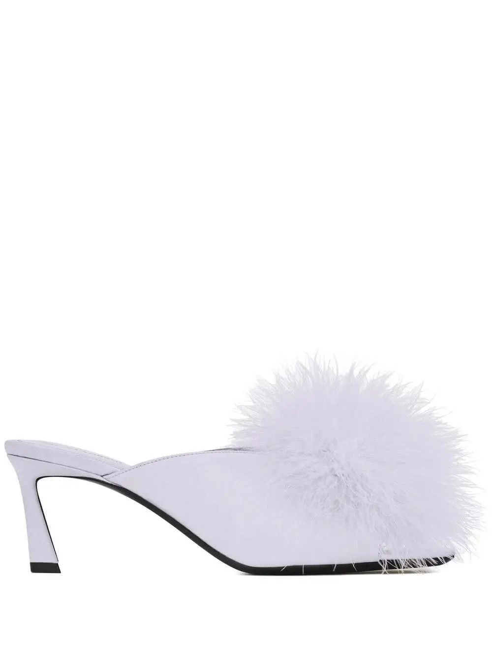 Saint Laurent Paris o1b1hav111224 Mae Mules in Crepe Satin Feathers Light Purple Size US 12 / IT 42 - 1 Thumbnail