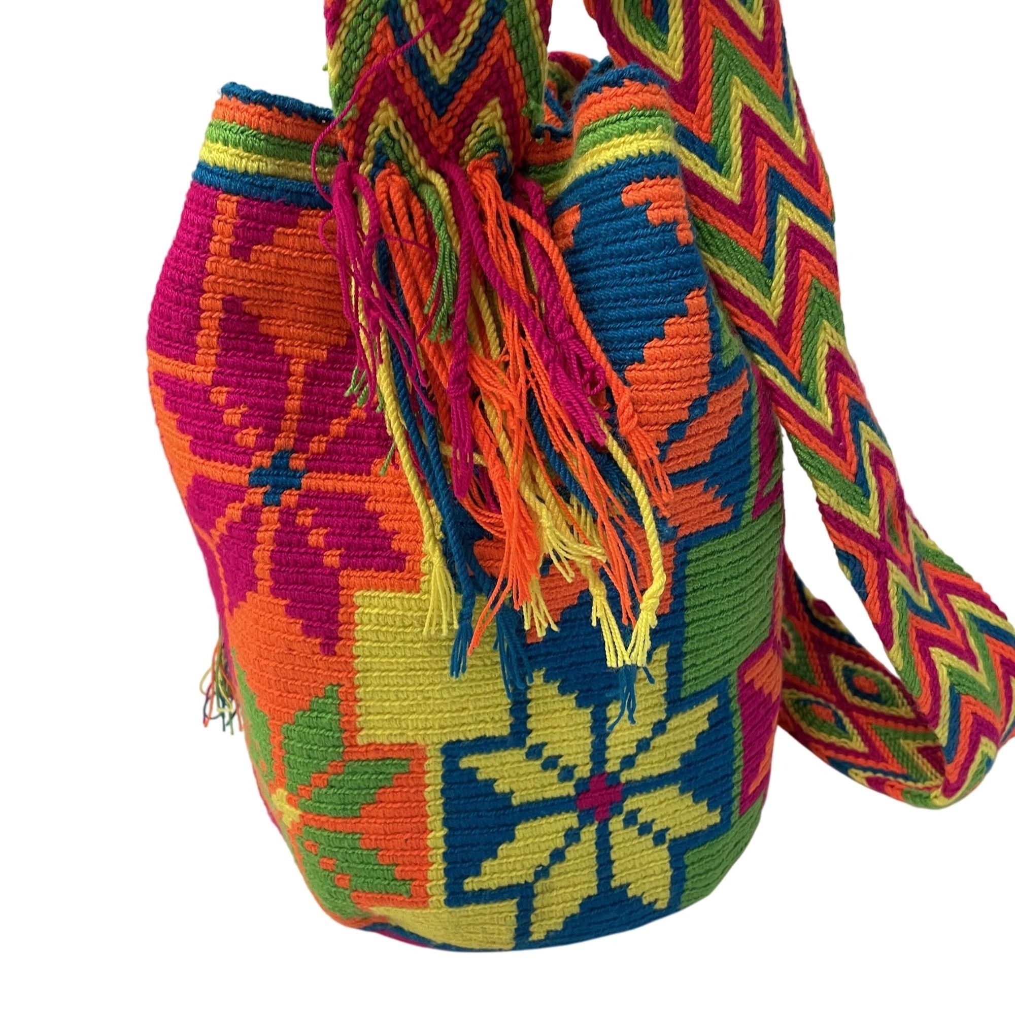 Other Vtg Wayuu Mochila NEON HandBag Hippie FLOWER POWER Purse Size ONE SIZE - 6 Thumbnail