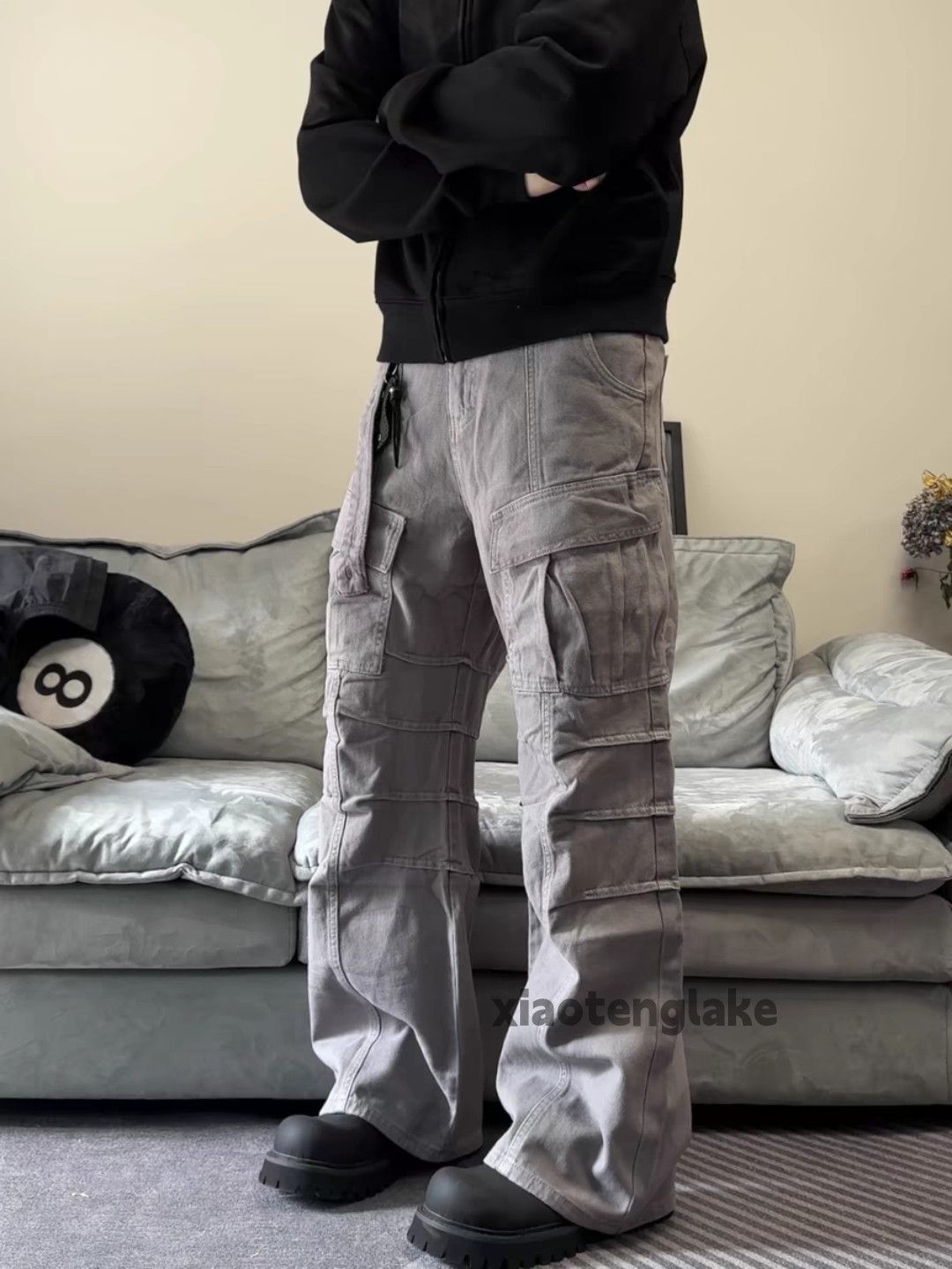 Unisex washed faded loose baggy punk grunge pants