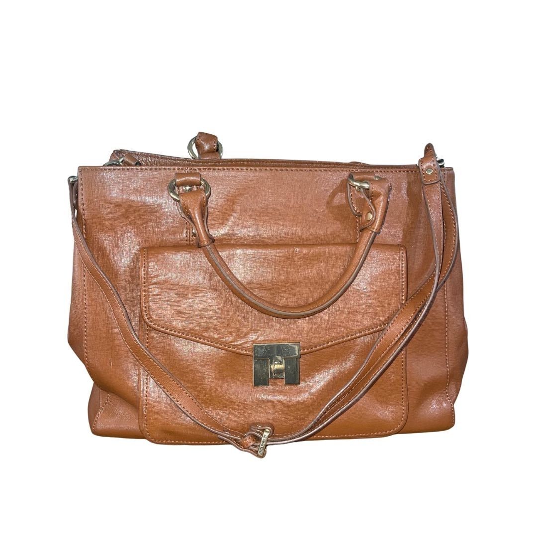 Tommy Hilfiger Brown Leather Large Tote Handbag Purse Classy Satchel Chic Size ONE SIZE - 2 Thumbnail