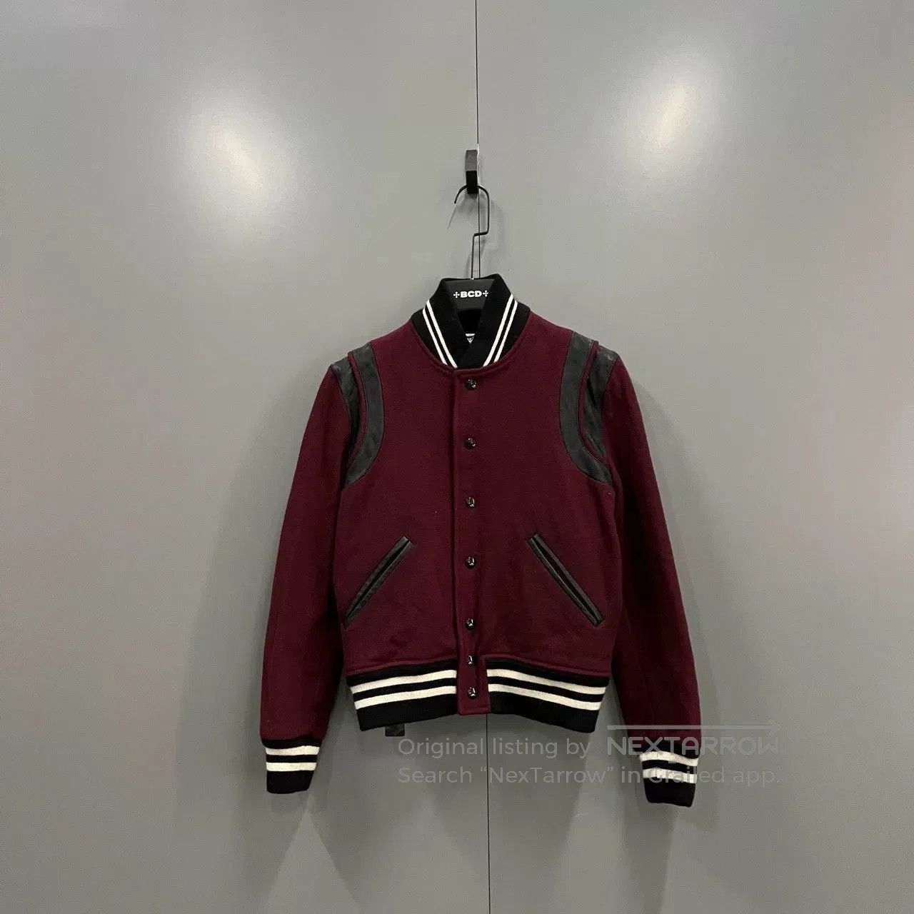 Saint Laurent Paris Saint Laurent Burgundy Paneled Baseball Jacket. Size US M / EU 48-50 / 2 - 1 Thumbnail
