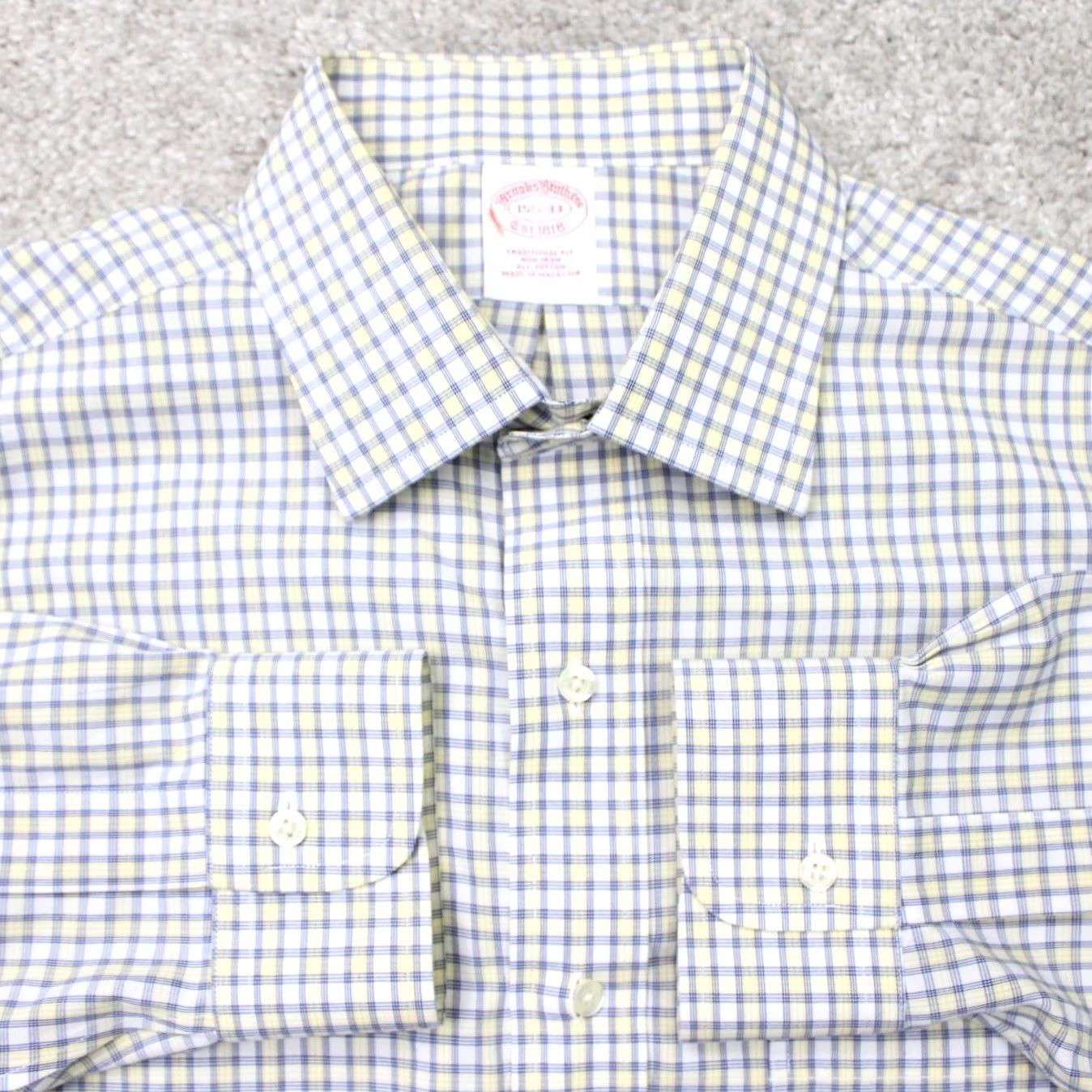 Brooks Brothers Brooks Brothers Shirt Men 15.5 33 Yellow/Blue Check Non-Iron 100% Cotton Dress Shirt Regular Fit Size US L / EU 52-54 / 3 - 2 Thumbnail