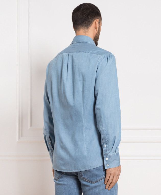 Brunello Cucinelli o1s22i1n0925 Chambray Shirt in Light Blue Size L / US 10 / IT 46 - 4 Thumbnail